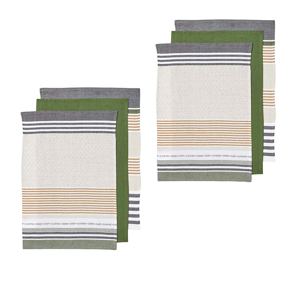 V442-LDE-TEAT-INTRINSICSETOF6-GREEN-RE-77693-00 Ladelle Intrinsic Set of 6 Cotton Kitchen Towels Green - Image 1