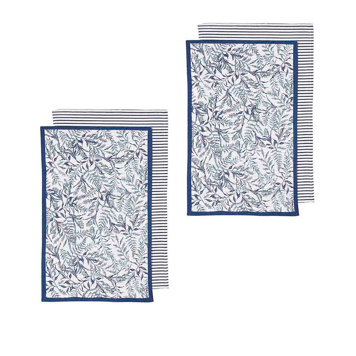 V442-LDE-TEAT-REPOSEFLORALSETOF4-NAVY-RE-77687-00 Ladelle Repose Floral Set of 4 Cotton Kitchen Towels Navy - Image 1