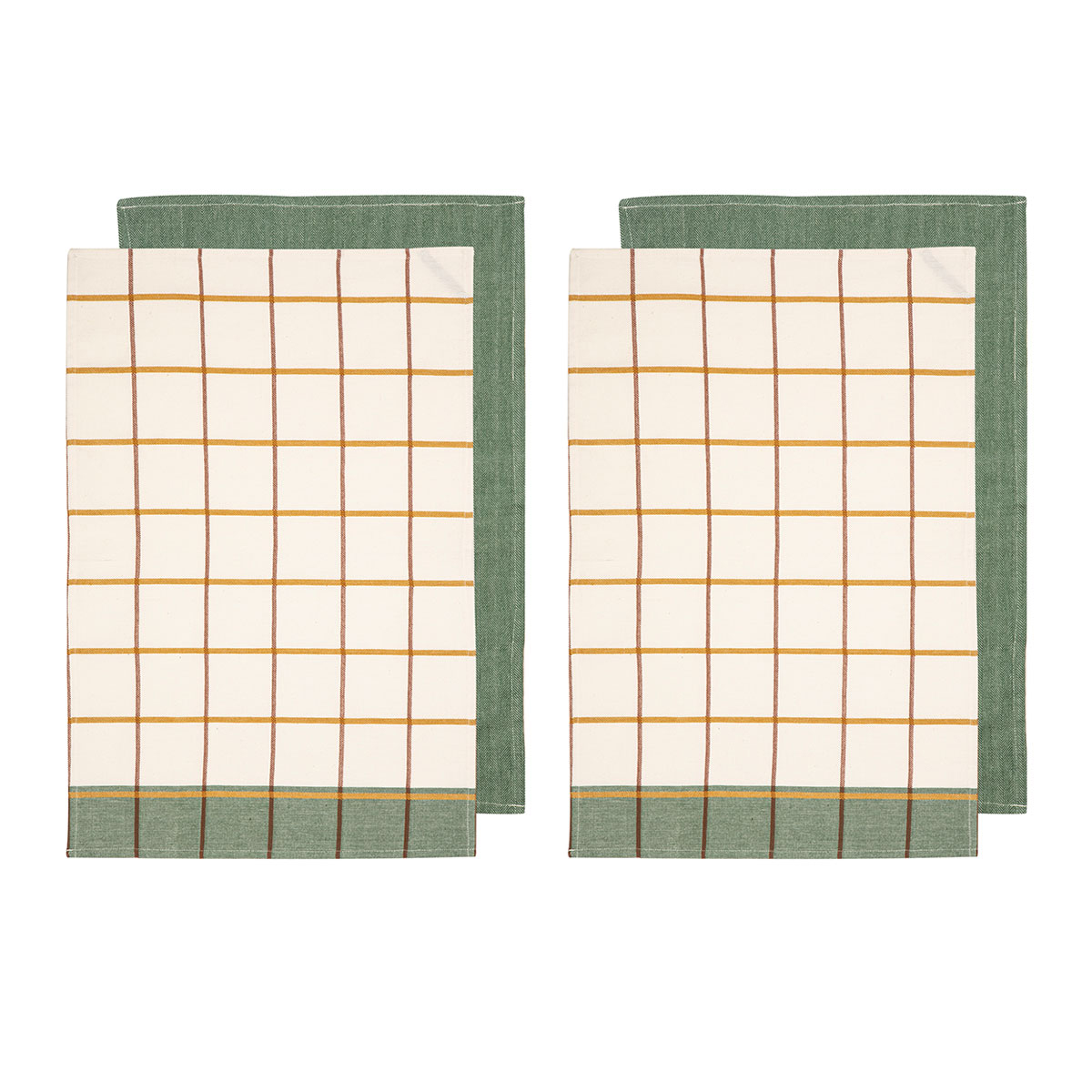 V442-LDE-TEAT-RETREATSETOF4-GREEN-RE-77987-00 Ladelle Set of 4 Retreat Cotton Kitchen Tea Towels 50 x 70 cm Green - Image 1