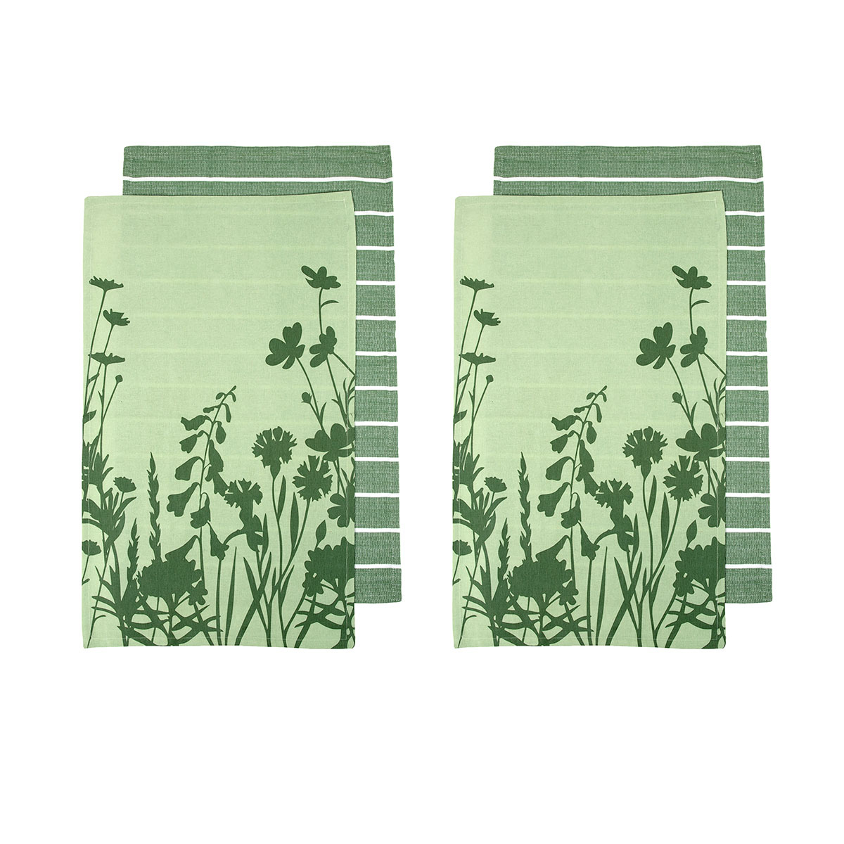 V442-LDE-TEAT-SANCTUARYSETOF4-GREEN-RE-77994-00 Ladelle Set of 4 Sanctuary Floral Cotton Kitchen Tea Towels 50 x 70 cm Green - Image 1