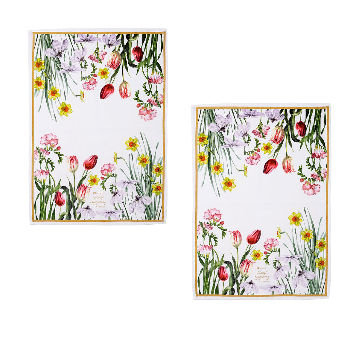 V442-LDE-TEAT-SETOF2FLORALSYMPHONY-MULTI-RE-199952-00 Ashdene Set of 2 Floral Symphony Cotton Kitchen Tea Towels 50 x 70 cm - Image 1