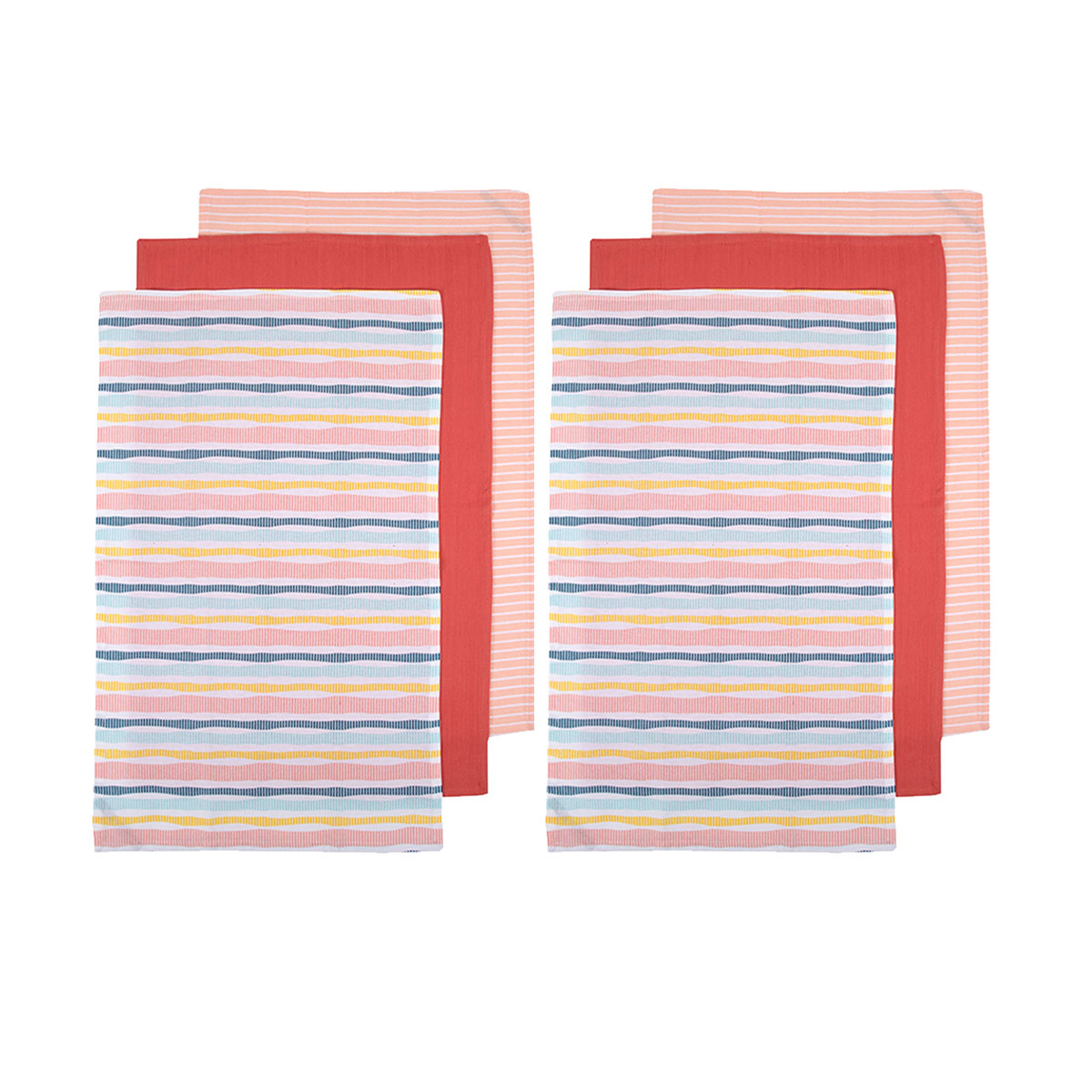 V442-LDE-TEAT-ZESTSETOF6STRIPE-MULTI-RE-77998-00 Ladelle Set of 6 Zest Bright Cotton Kitchen Tea Towels 50 x 70 cm Stripes - Image 1