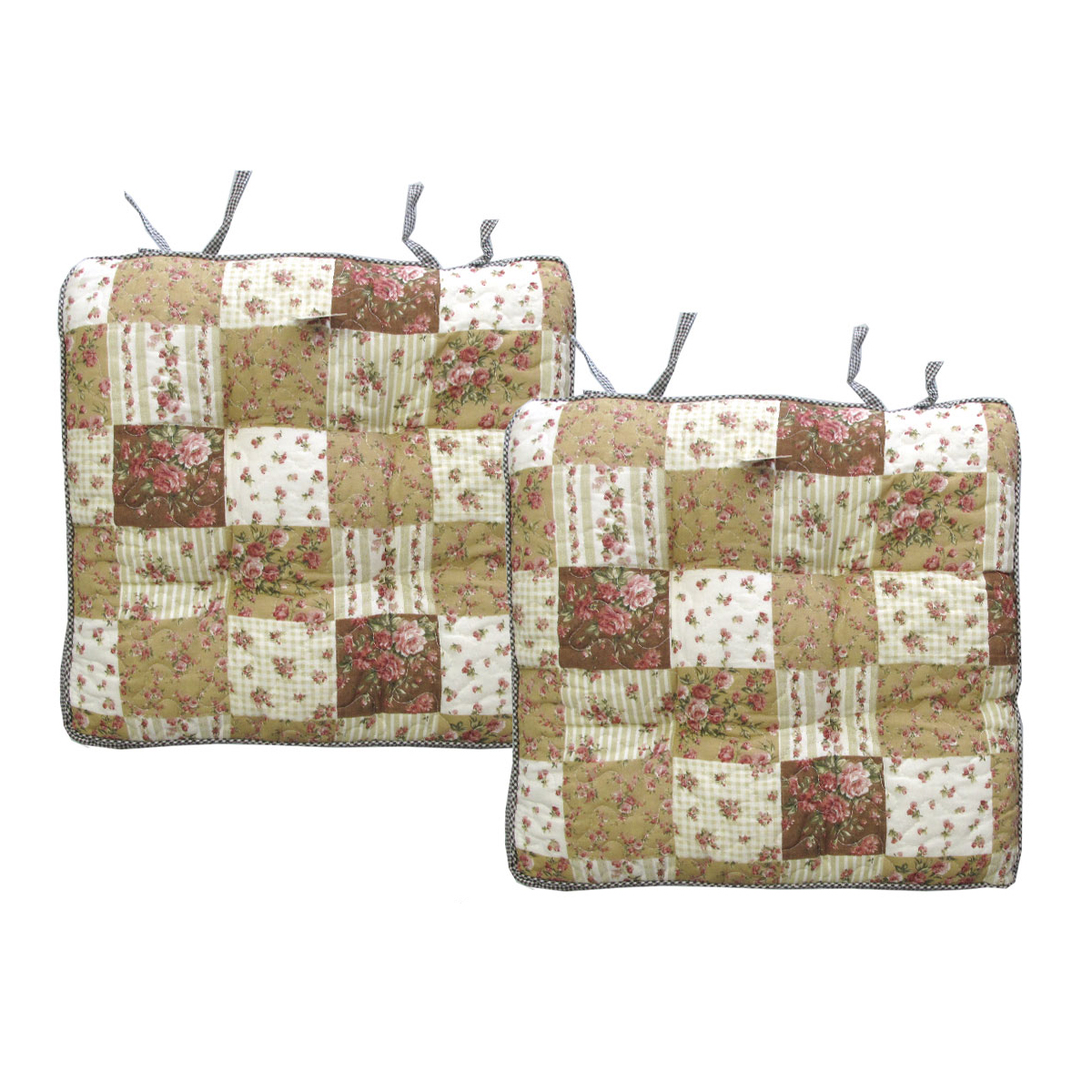 V442-LYL-CHAIRCU-SETOF2MIA-BROWN-SQ-189762-00 Lylac Homewares Petal Delights Set of 2 Cotton Chair Pads Mia Brown - Image 1