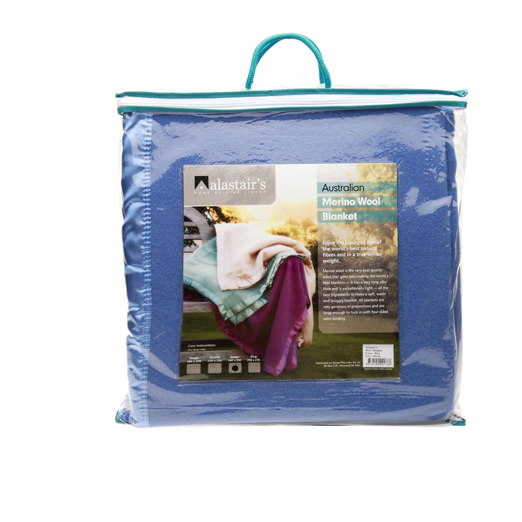 V442-MFL-BLANKET-WOOL-BLUE-KI-202898-00 Alastairs 375GSM Australian Merino Wool Blanket Blue - King - Image 1