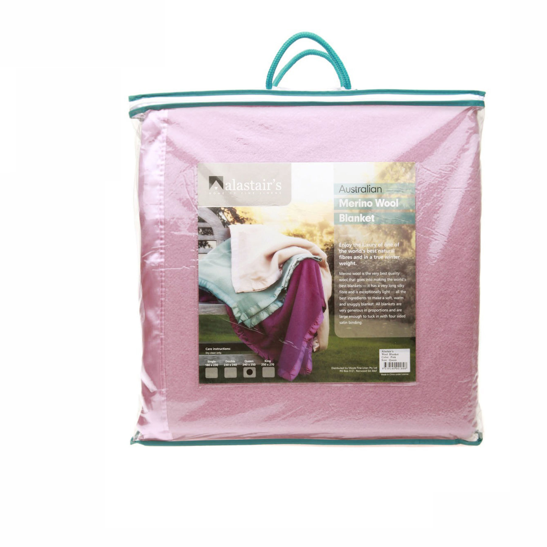 V442-MFL-BLANKET-WOOL-PINK-QS-202903-00 Alastairs 375GSM Australian Merino Wool Blanket Pink - Queen - Image 1