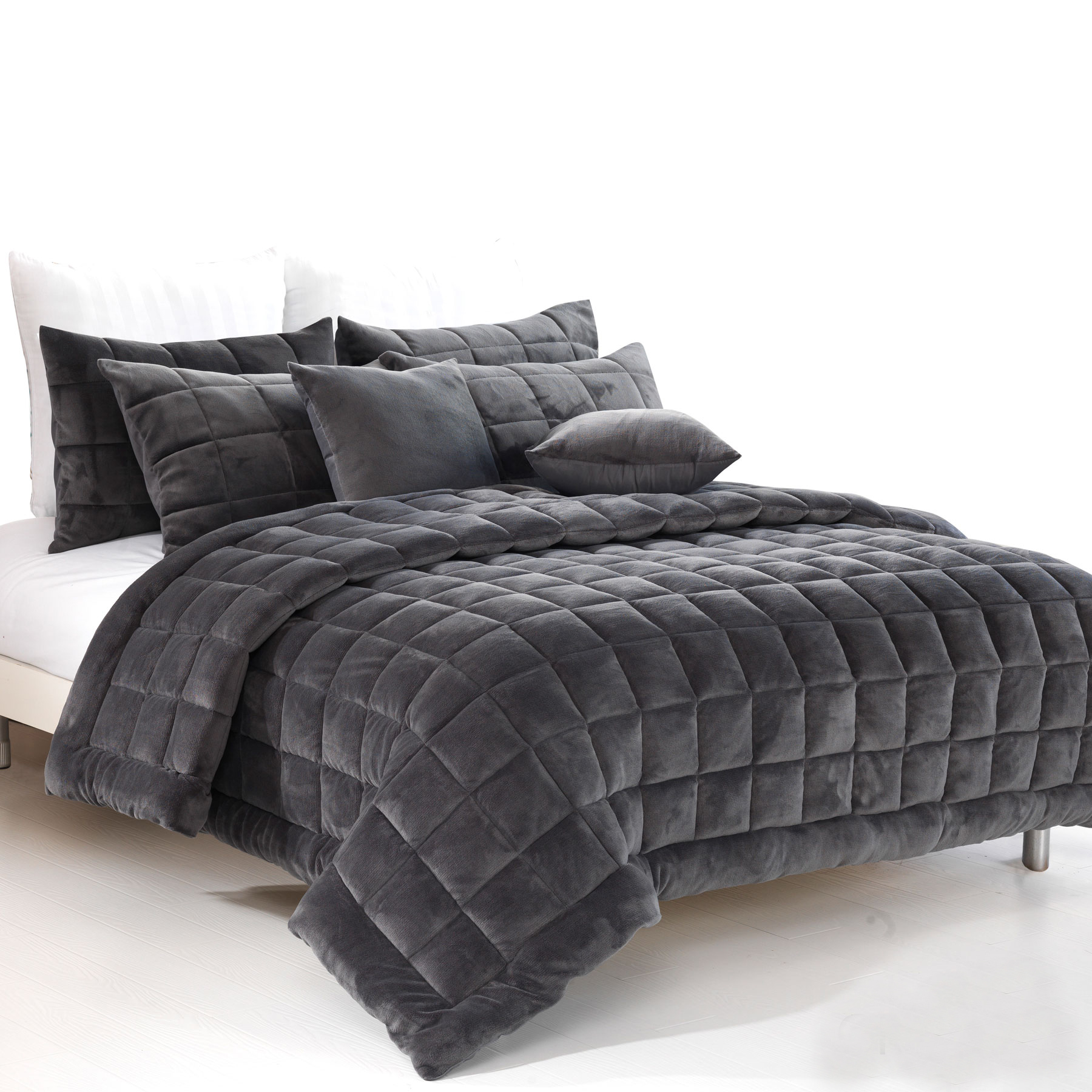 V442-MFL-QUILT-AUGUSTAMINK-CHARCOAL-QS-75125-00 Alastairs Augusta Faux Mink Quilt / Comforter Set Charcoal Queen - Image 1