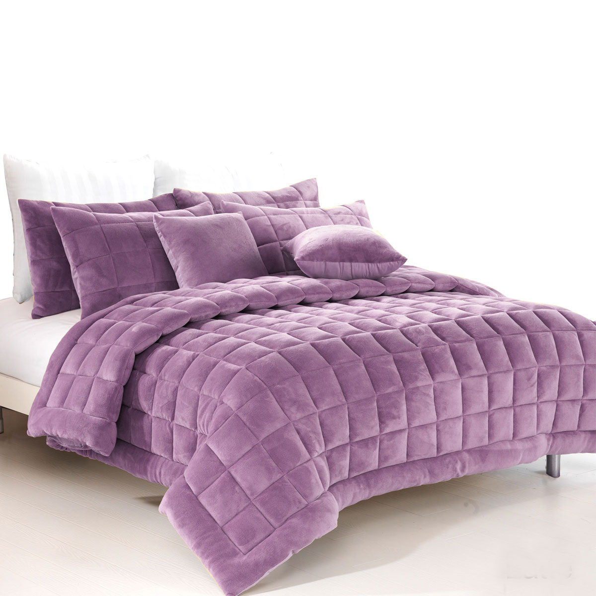 V442-MFL-QUILT-AUGUSTAMINK-LILAC-QS-75110-00 Alastairs Augusta Faux Mink Quilt / Comforter Set Lilac Queen - Image 1