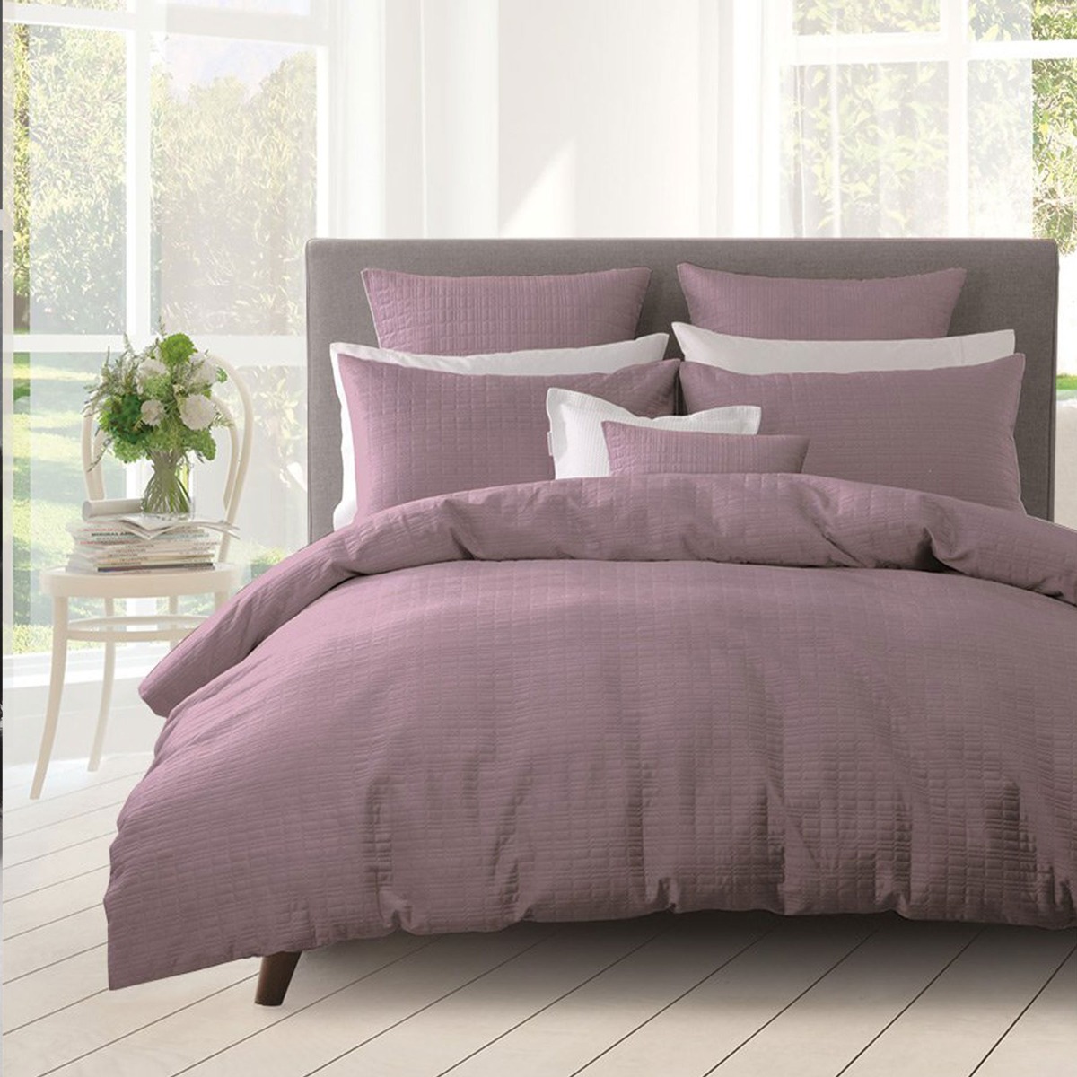 V442-MFL-QUILTCS-AURORA-MAUVE-SK-213268-00 Georges Fine Linens Aurora Mauve Lightly Quilted Quilt Cover Set - Super King - Image 1