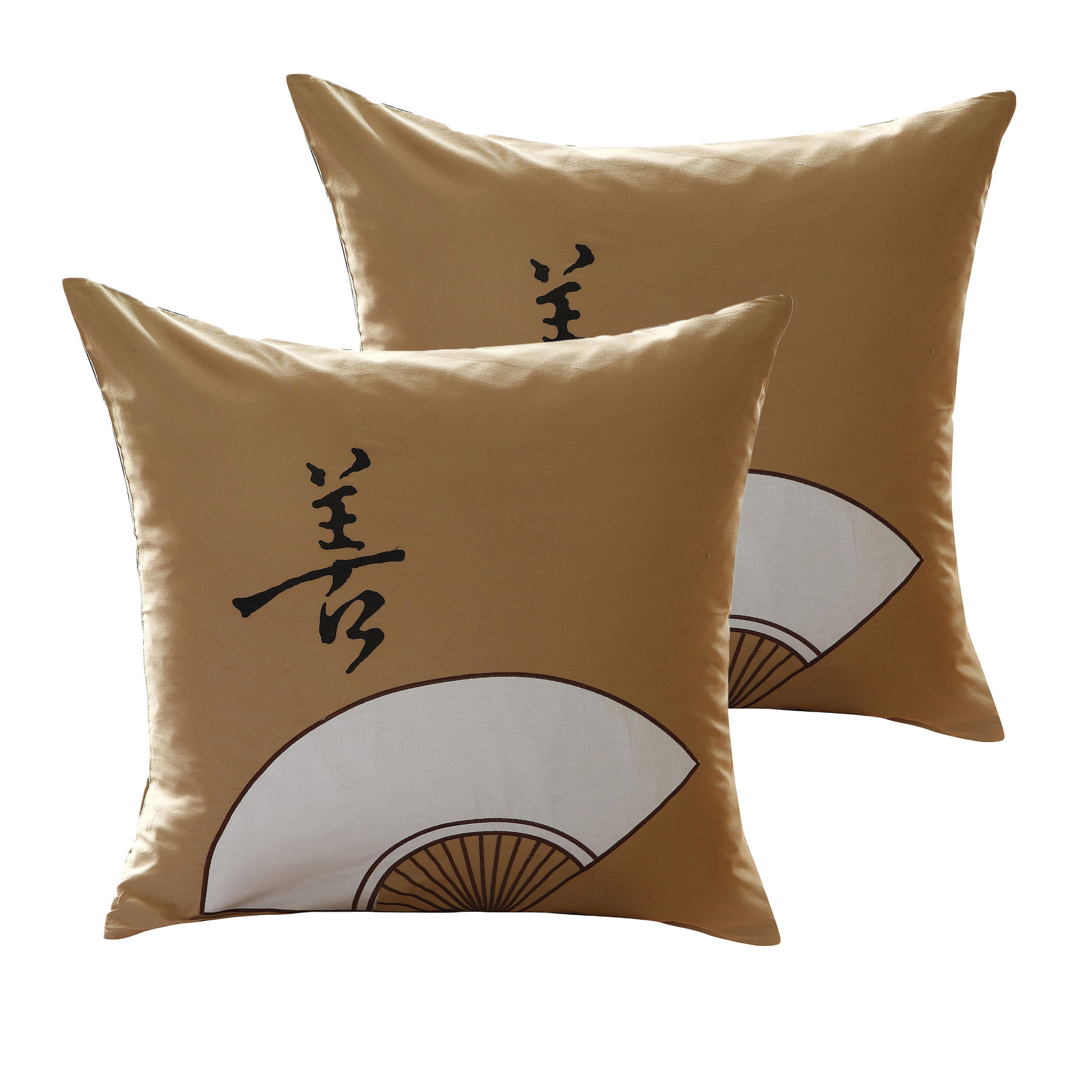 V442-ORS-PILLOWC-FAN-LATTE-EU-213297-00 Orient Sense Pair of Fan European Pillowcases 65cm x 65cm - Image 1