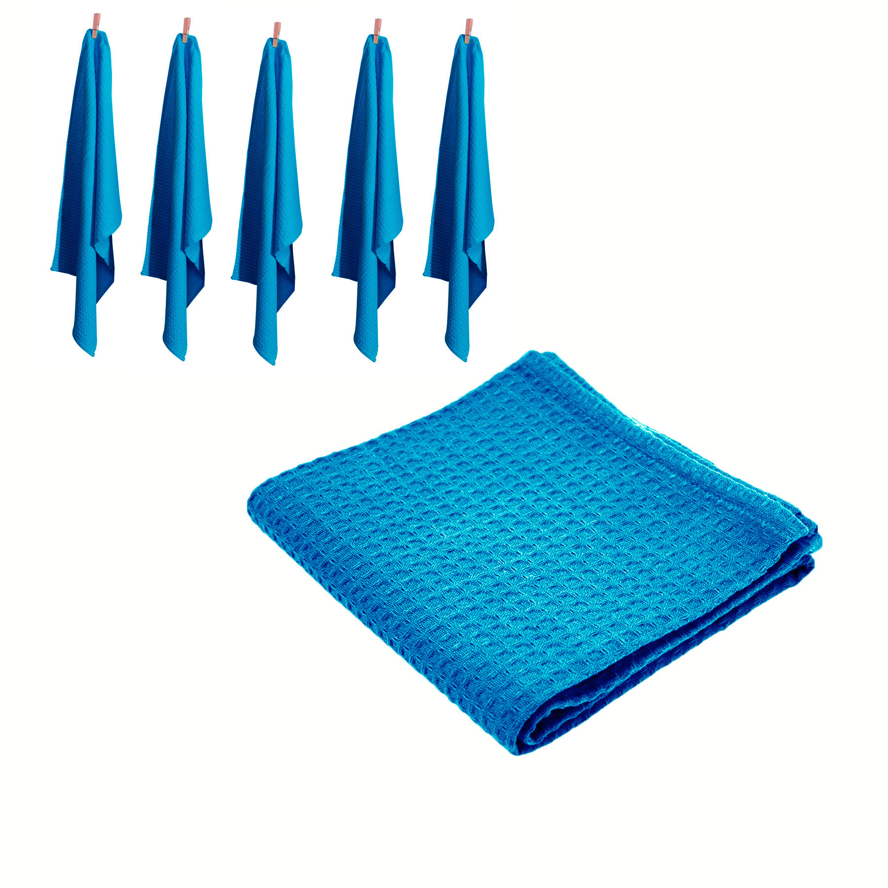 V442-RAN-TEAT-LONDONWAFFLE-AQUA-RE-77492-00 Rans Set of 6 Cotton Waffle Tea Towels 50x70 cm - Aqua - Image 1