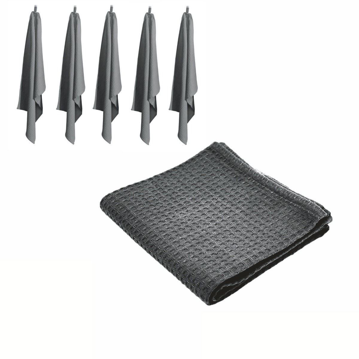 V442-RAN-TEAT-LONDONWAFFLE-CHARCOAL-RE-77490-00 Rans Set of 6 Cotton Waffle Tea Towels 50x70 cm - Charcoal - Image 1