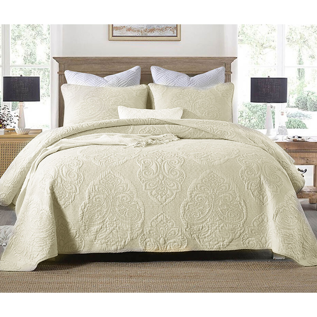 V442-STT-COVERLET-ROYALE-CREAM-QS-213093-00 Cotton Rich Lightly Quilted Coverlet Set Royale Cream Queen - Image 1