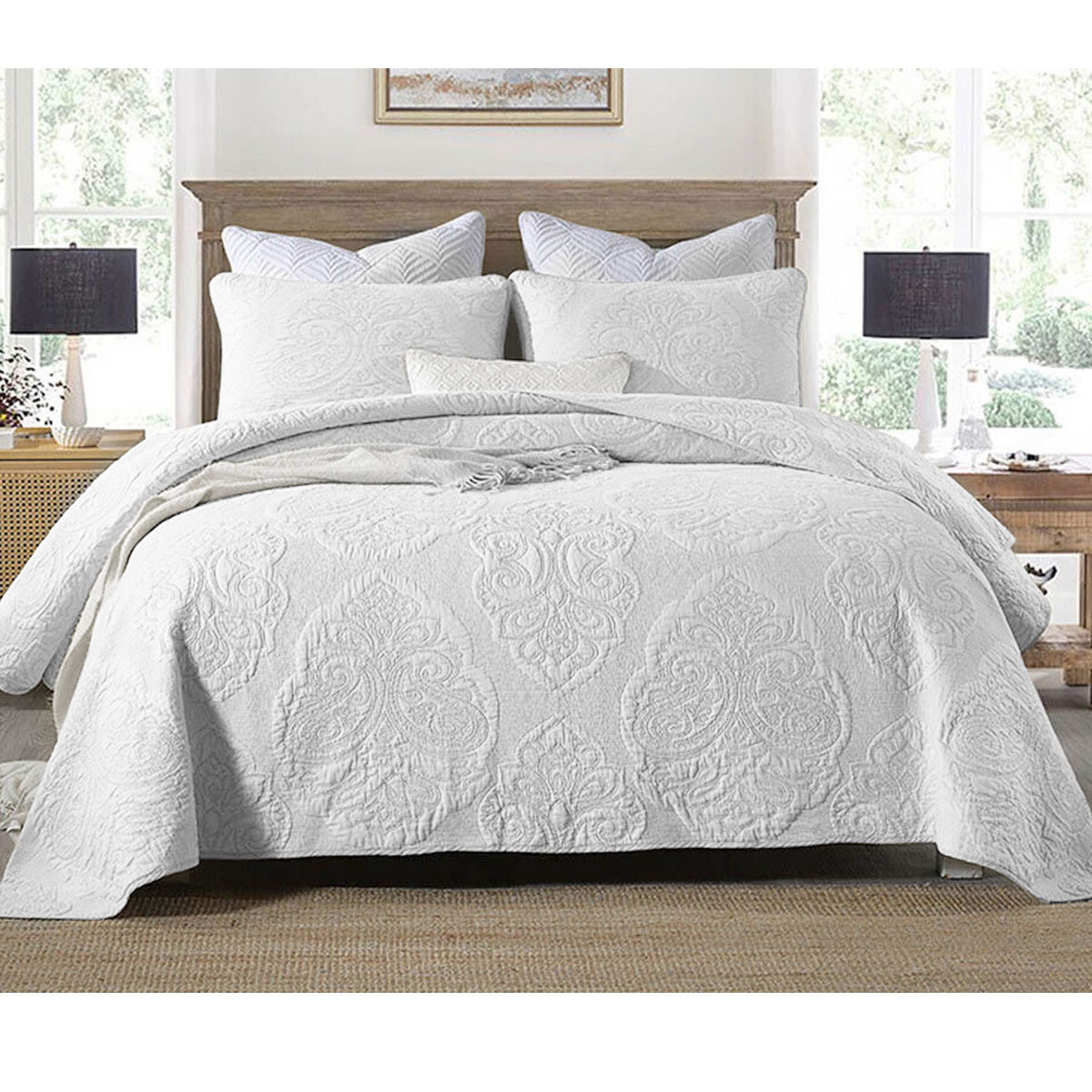 V442-STT-COVERLET-ROYALE-WHITE-QS-209118-00 Cotton Rich Lightly Quilted Coverlet Set Royale White Queen - Image 1