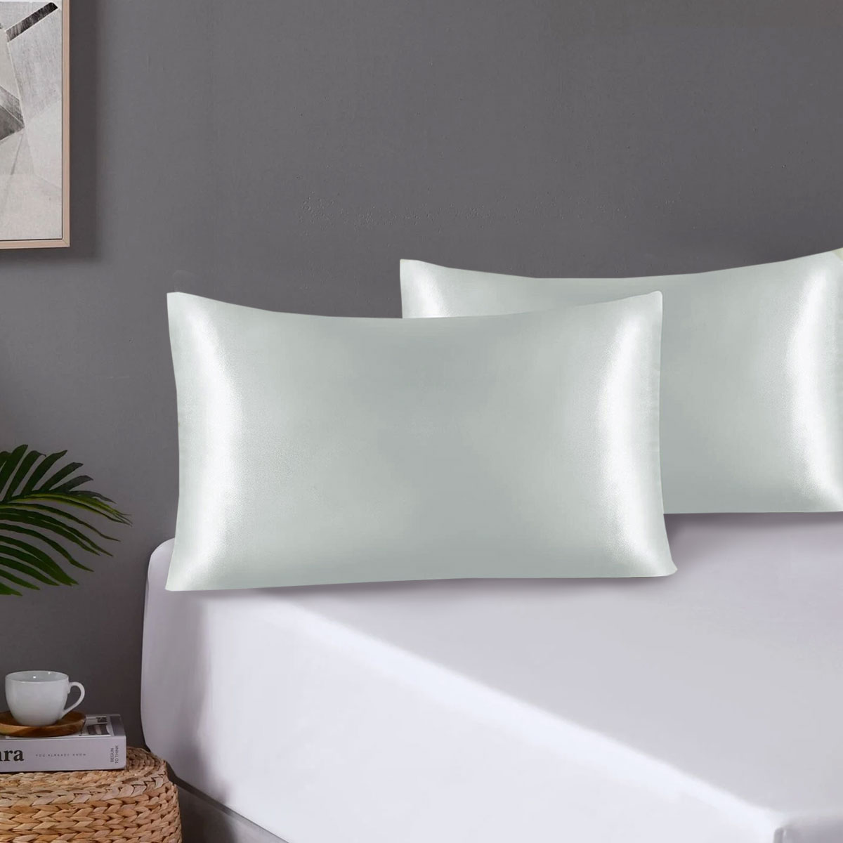 V442-STT-PILLOWC-PAIRSATIN-GREY-ST-202503241611-00 Pair of Standard Satin Silk Pillowcases with Envelope Closure 51 x 76 cm Grey - Image 1