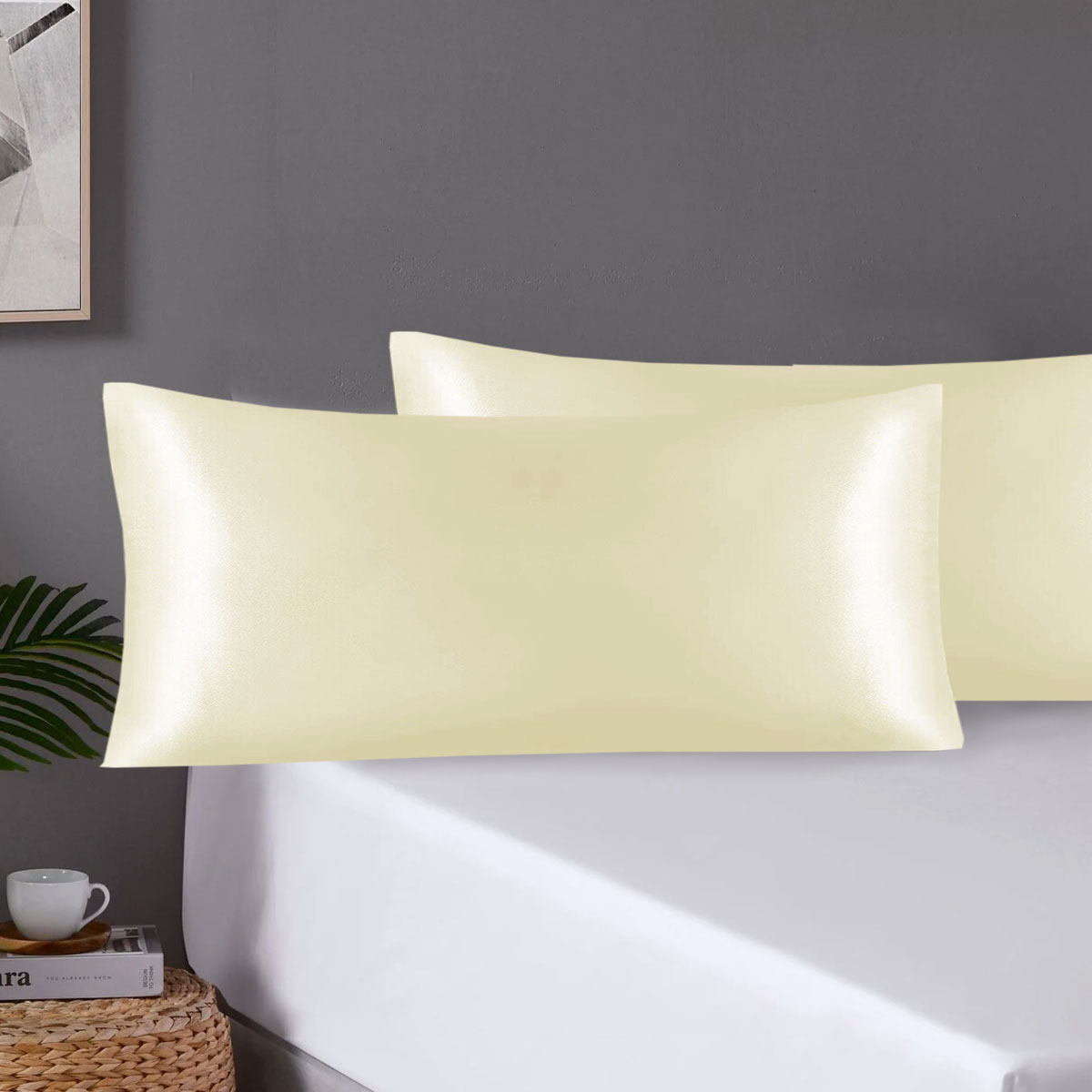 V442-STT-PILLOWC-PAIRSATIN-IVORY-KI-202503241610-00 Pair of King Satin Silk Pillowcases with Envelope Closure 51 x 102 cm Ivory - Image 1
