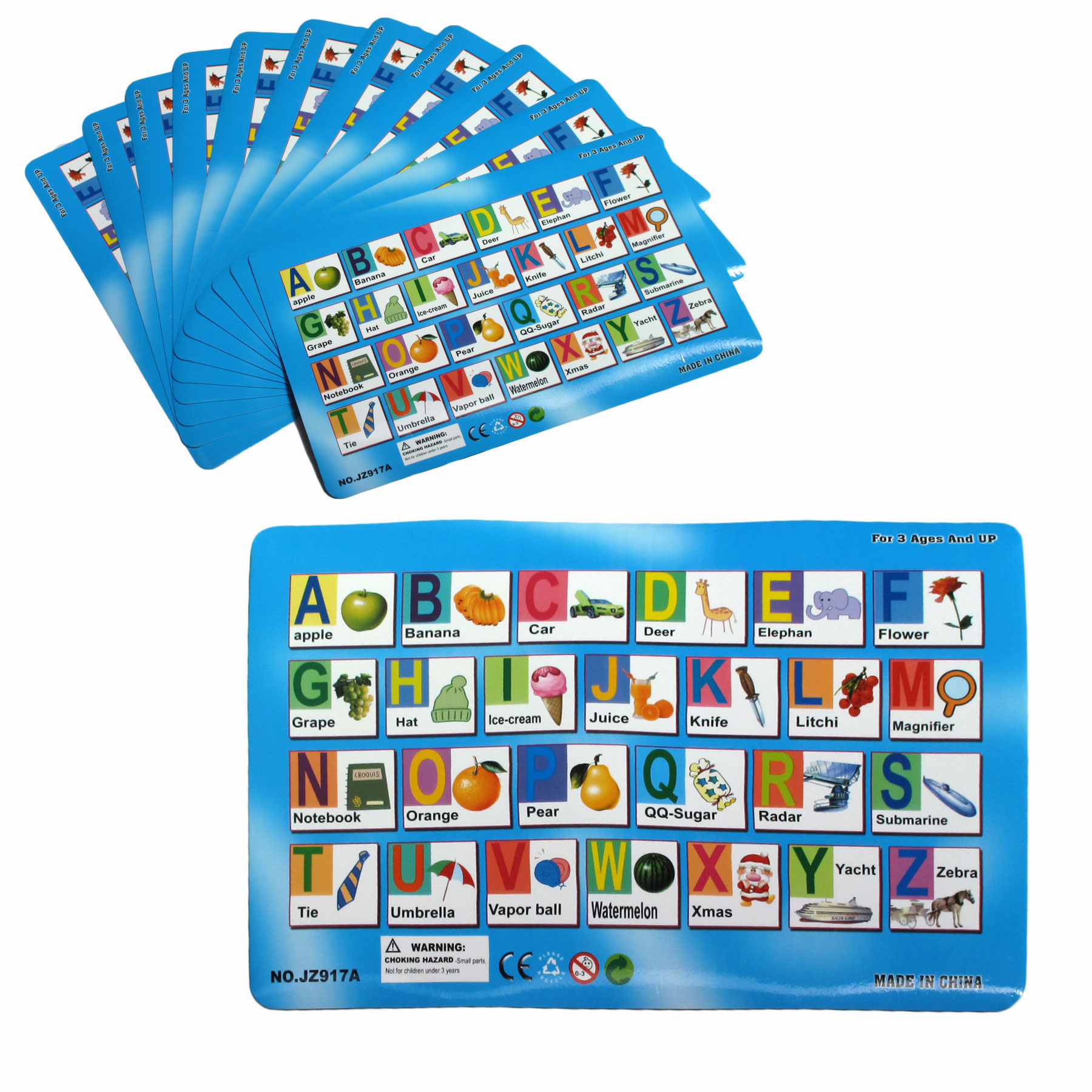 V442-TOC-TABLEPLACEMAT-ALPHABET-BLUE-RE-209116-00 Set of 12 PVC Easy Care Placemats - Alphabet - Image 1