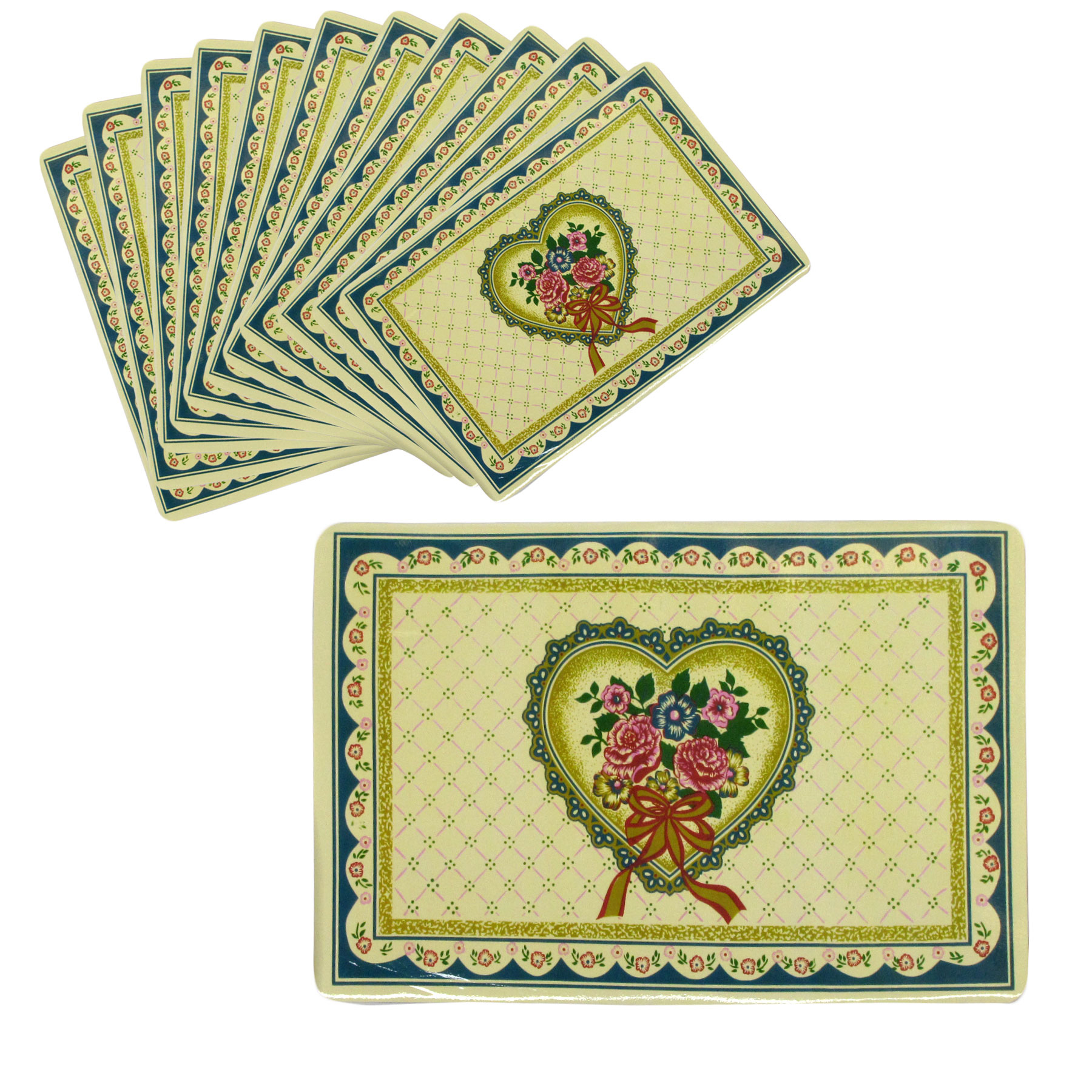 V442-TOC-TABLEPLACEMAT-VALENTINE-YELLOW-RE-209105-00 Set of 12 PVC Easy Care Placemats - Valentine - Image 1