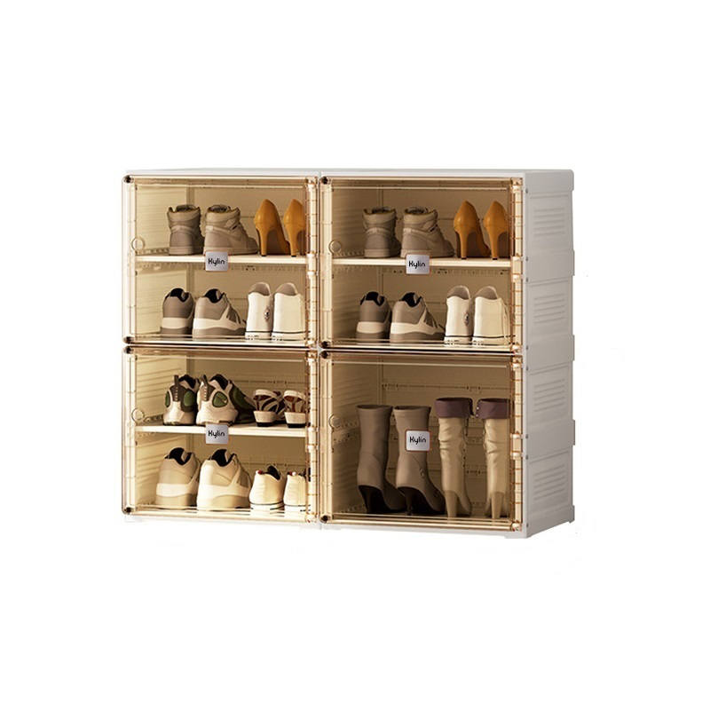 V445-C470499-94289-00 Kylin Cubes Storage Folding Shoe Cabinet With 2 Column & 7 Grids & 4 Brown Door - Image 1