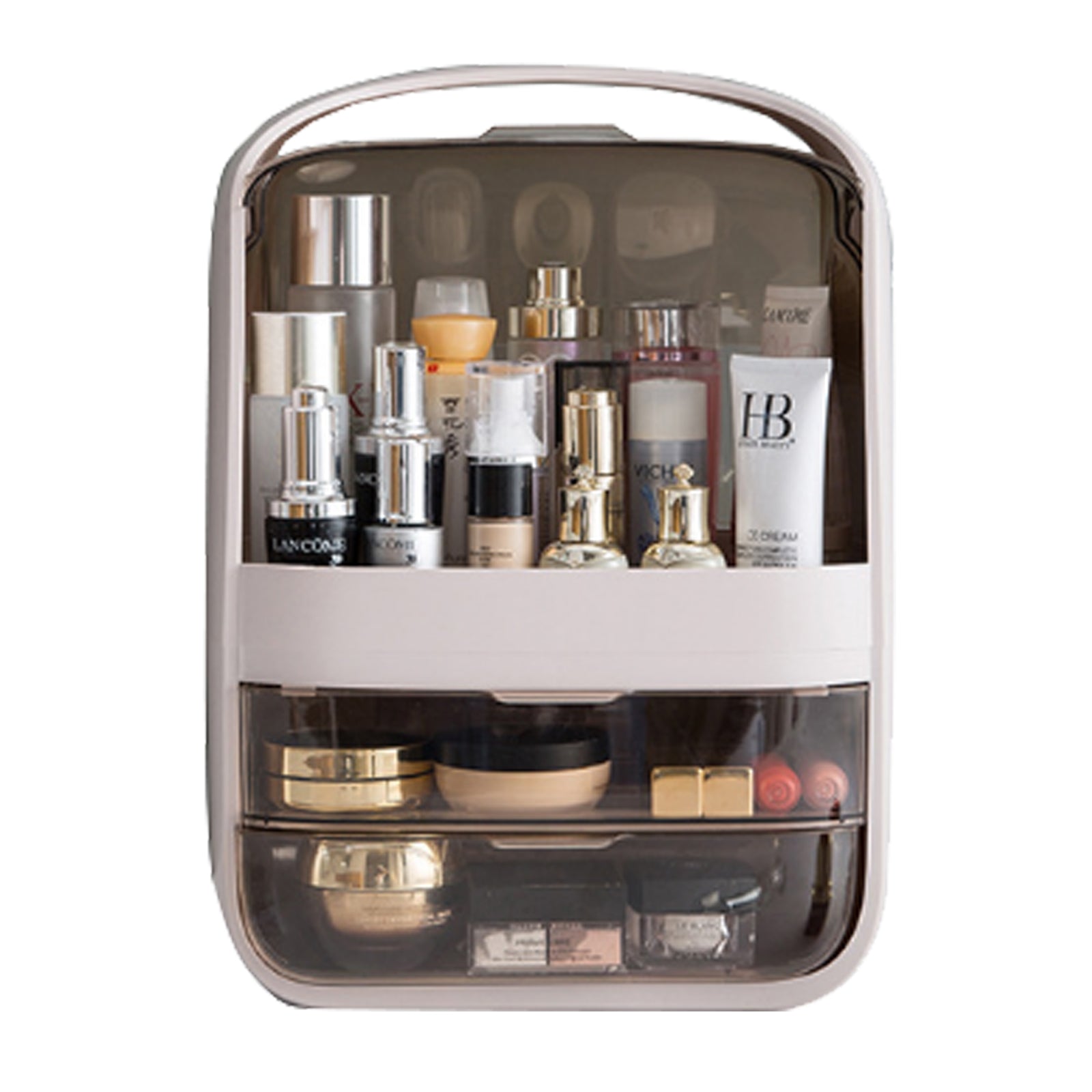V462-F-41-02-143709-00 Portable Transparent Cosmetic Organizer Makeup Dust-proof Storage Box(Champagne) - Image 1
