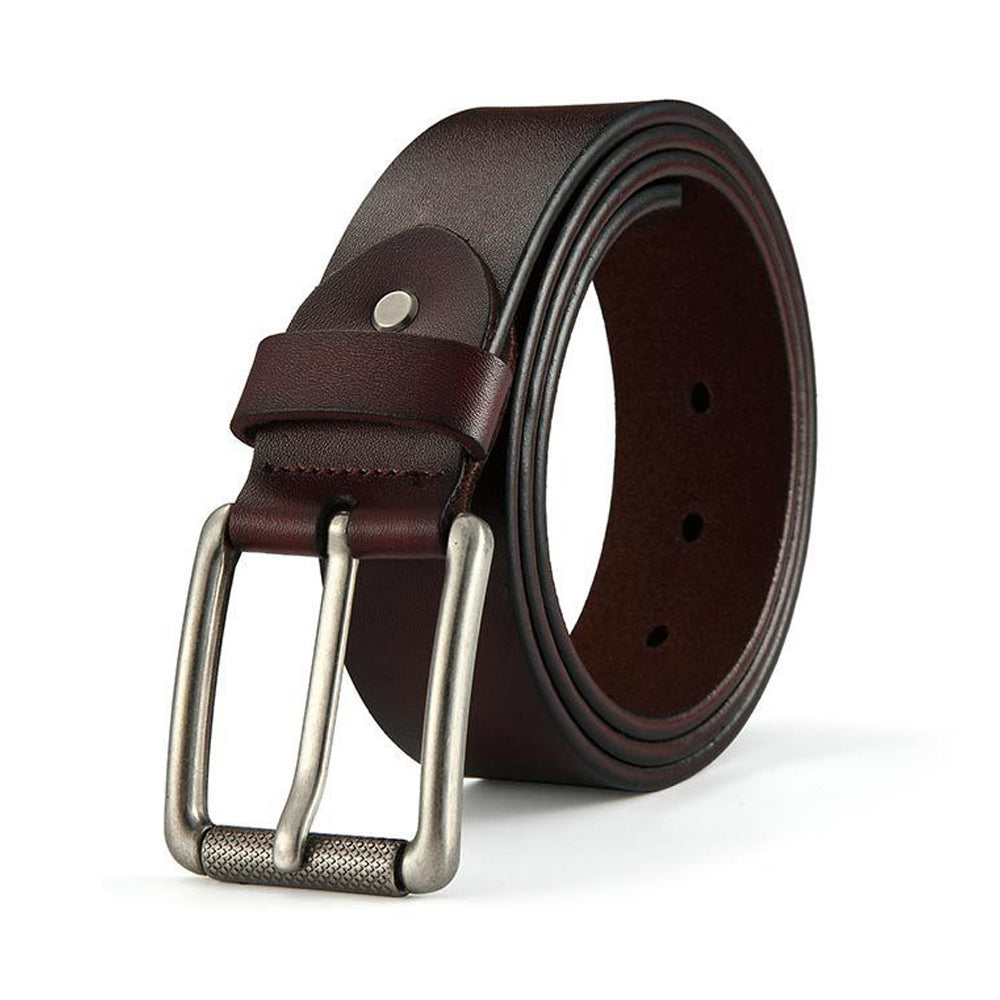 V462-FB-73-01-95875-00 New Cowhide Leather Men Belt Pin Buckle Luxury Male Belts (Coffee) - Image 1