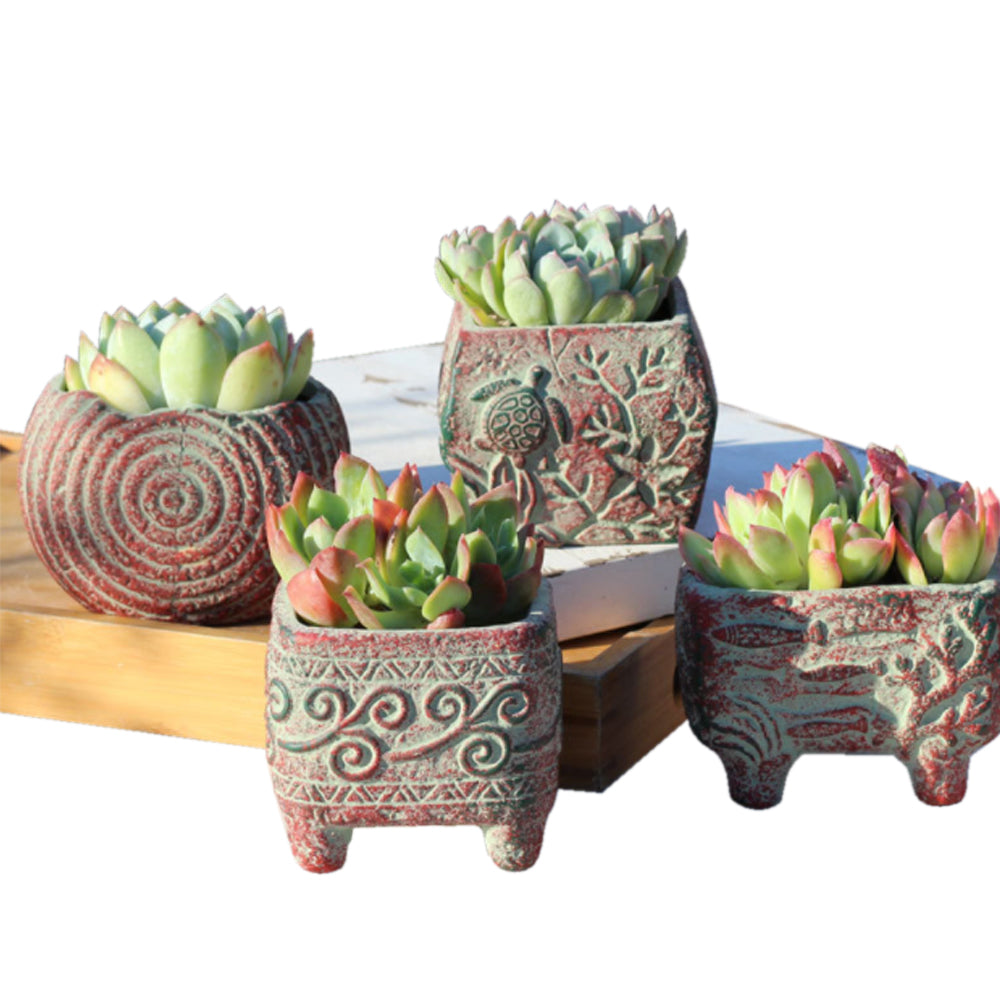 V462-HG-108-02-143303-05 4/5/6 Pots Set Ceramic Clay Pottery Pots Succulent Flower Planter Draining Hole(Style 02# 4 Pots Set) - Image 1