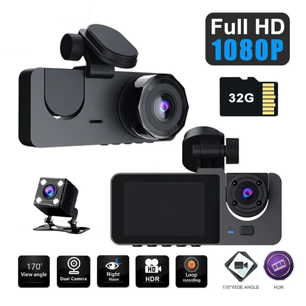 V462-TA-103-01-197279-00 3 Channel Car DVR HD 1080P Vehicle Dash Cam Three Way Camera DVRs Recorder with 32 GB Card - Image 1