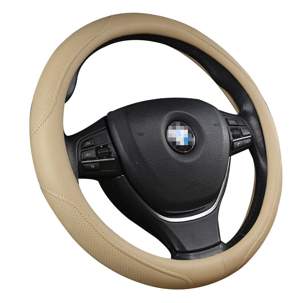 V462-TA-84-03-202504281615-00 Universal Luxury Car 37-38cm Steering Wheel Cover PU Leather Non-slip Breathable (Cream) - Image 1