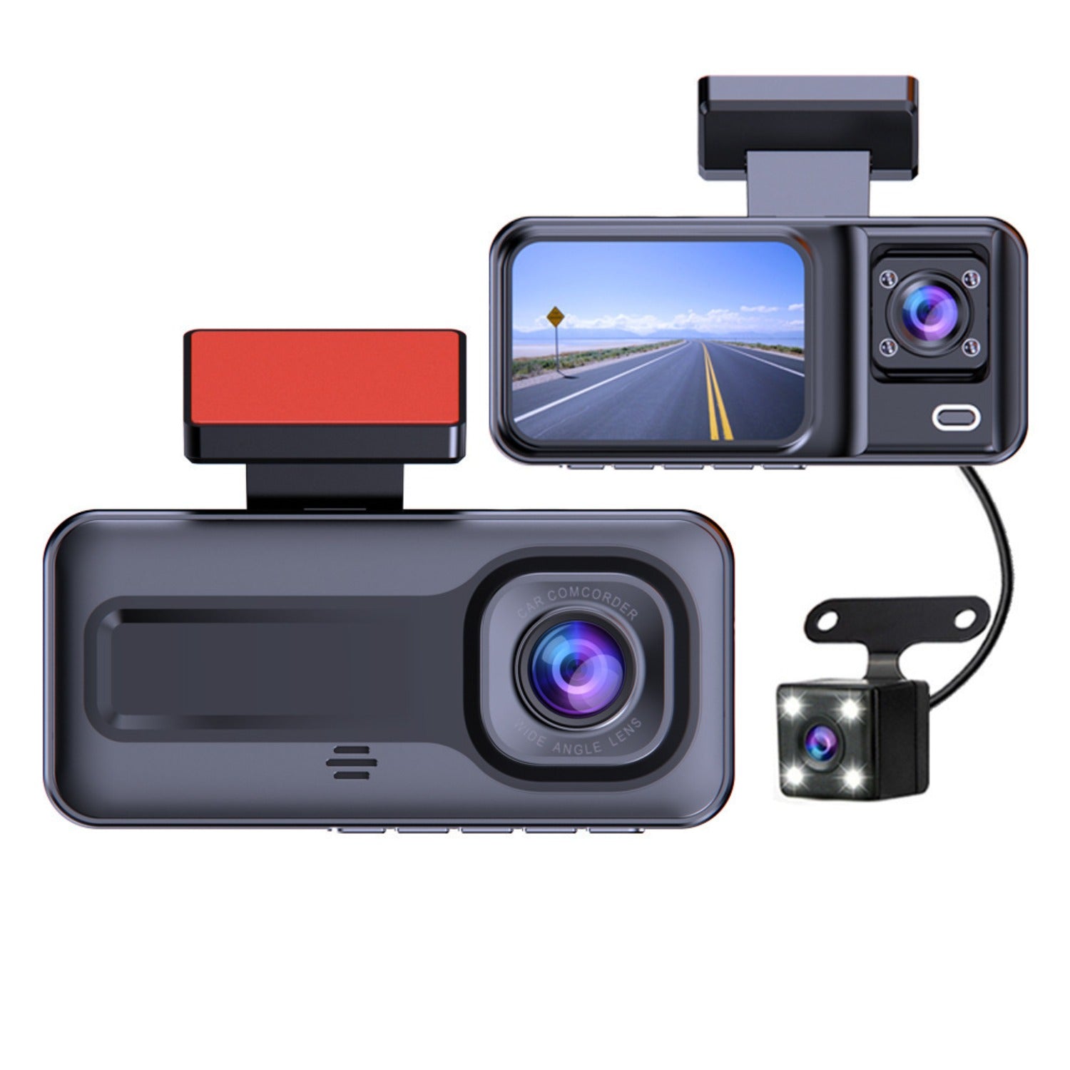 V462-TA-93-01-177451-00 Front and Rear Triple Lens Dash Cam 1080P HD Three-Lens Driving Recorder Reversing Visual Recording - Image 1