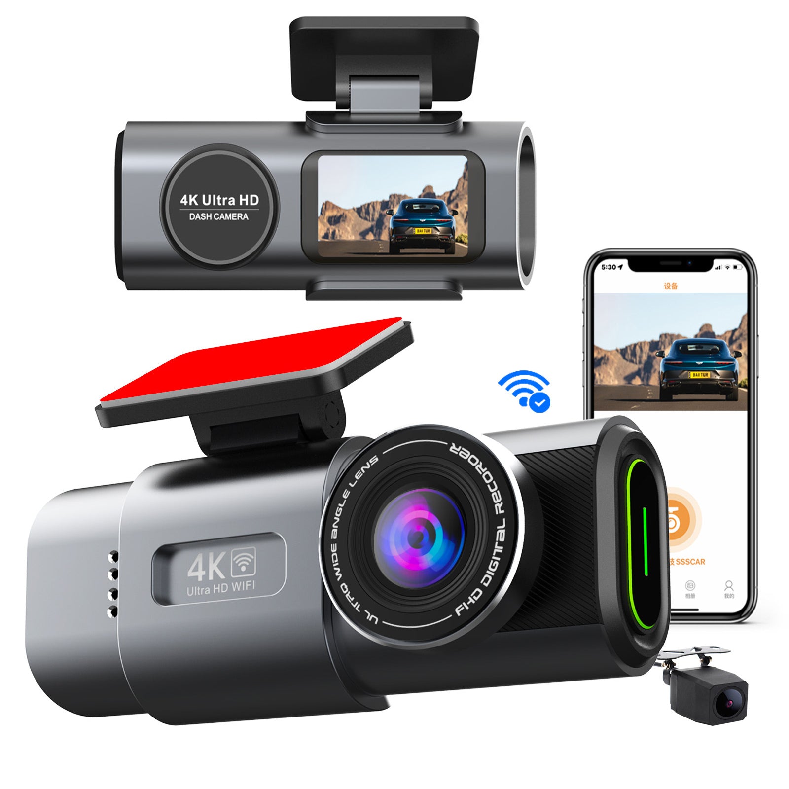 V462-TA-96-01-177454-00 4K Dash Cam UHD 2160P WiFi Front Dashcam Night Vision Car Camera with 64GB Card - Image 1