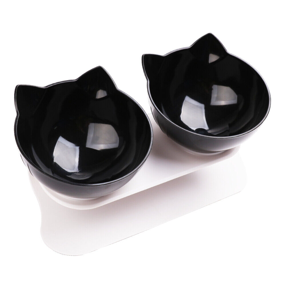 V465-239159-BLACK-149171-00 Black Double Cat Bowl Pet Bowl Stand Dog Elevated Feeder Food Water Raised Lifted - Image 1