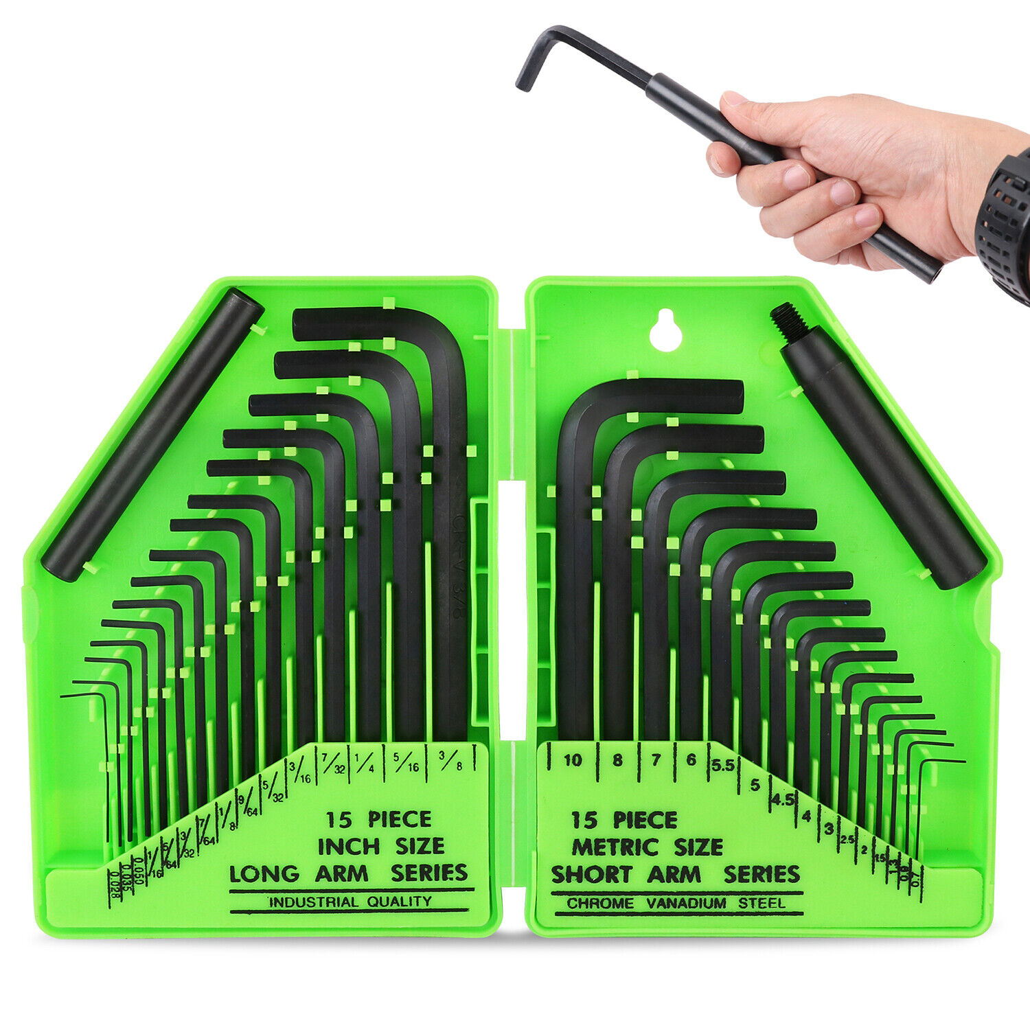 V465-66014-186136-00 32Pcs Hex Key Set Allen Wrench Set Metric & SAE Storage Case L Shape Crv Au - Image 1