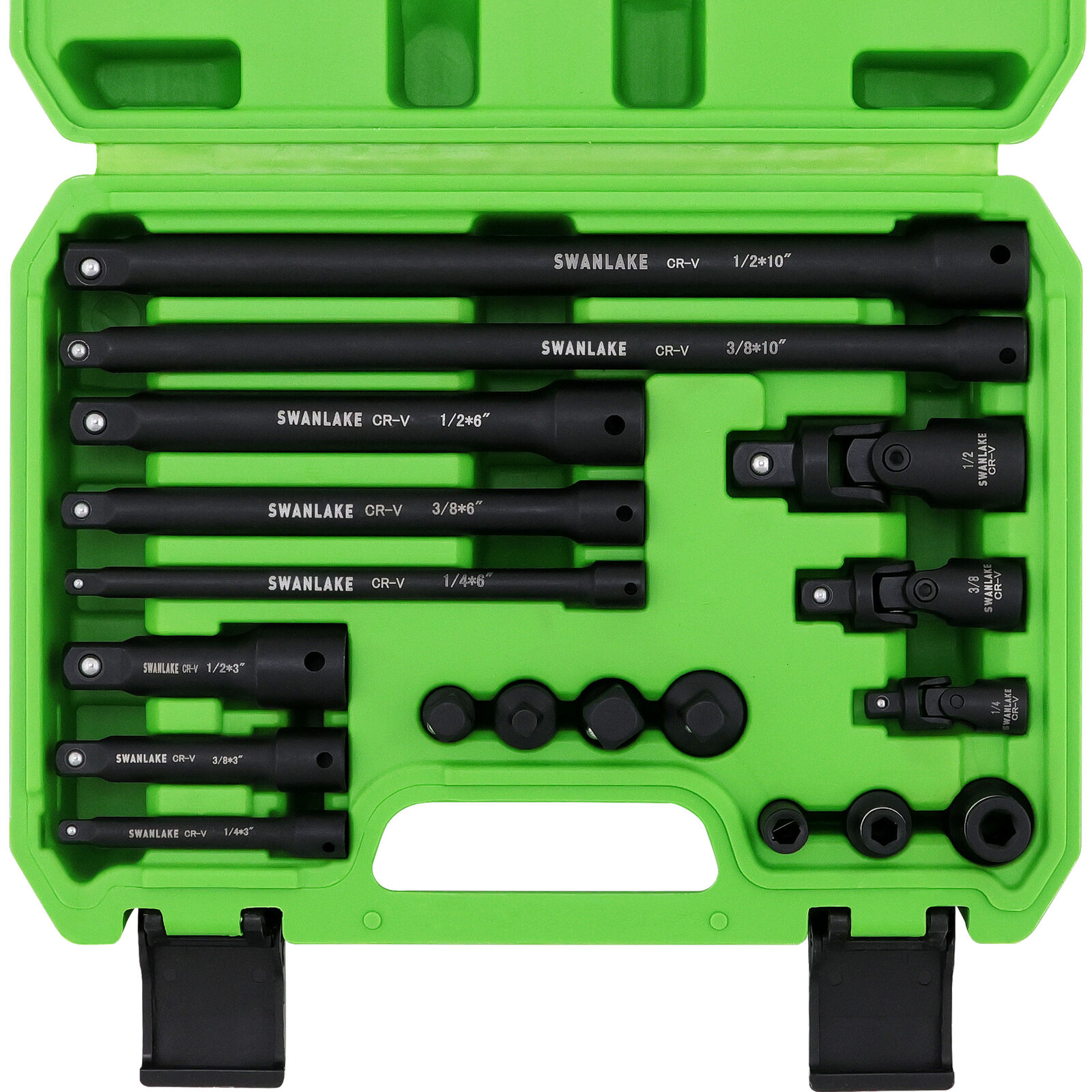 V465-66145-191774-00 SWANLAKE 18Pcs Drive Tool Accessory Set Extension Bars Impact Universal Joint - Image 1