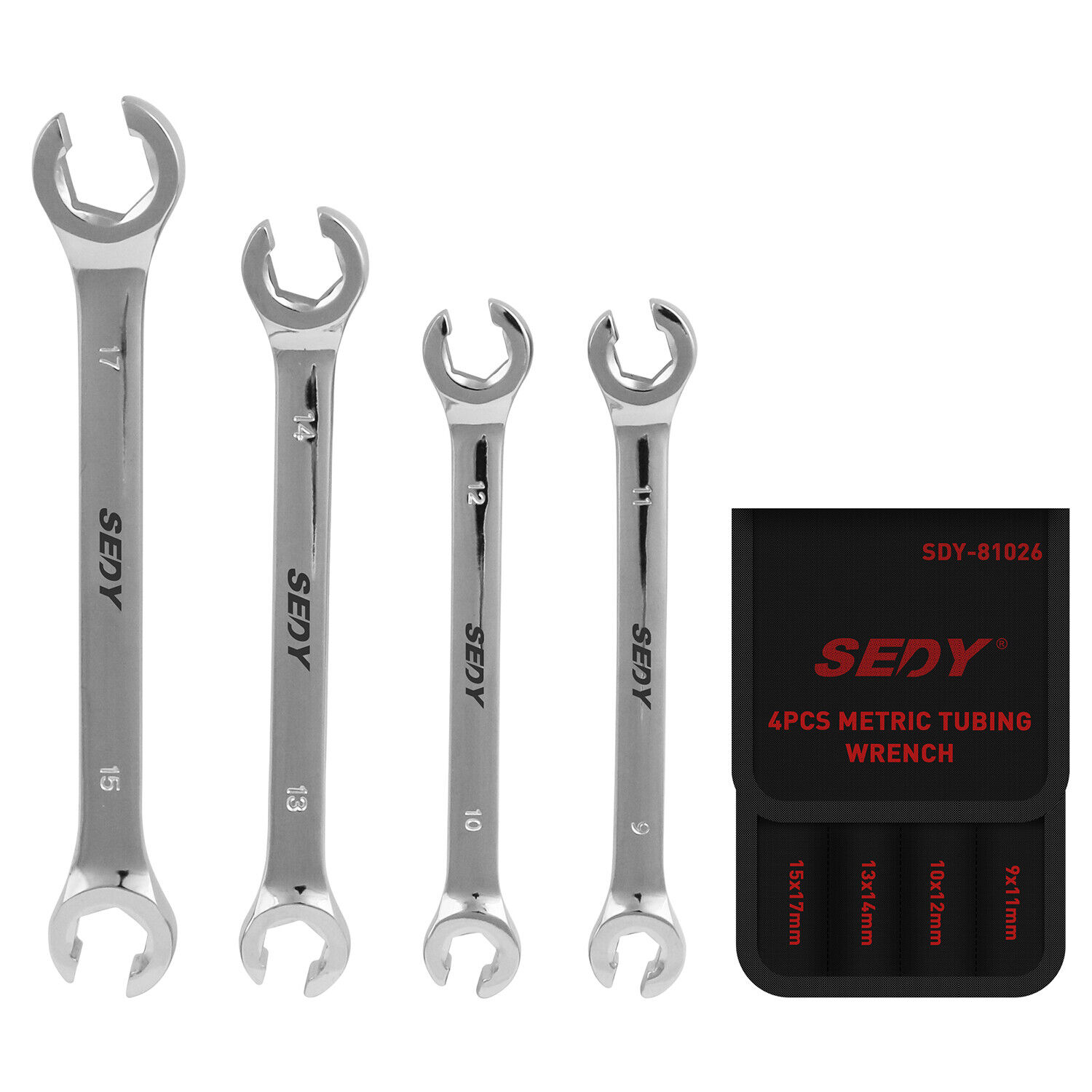 V465-81026-186693-00 SEDY 4Pc Flare Nut Wrench Set Offset End Spanner Metric CR-V Steel Storage Pouch - Image 1