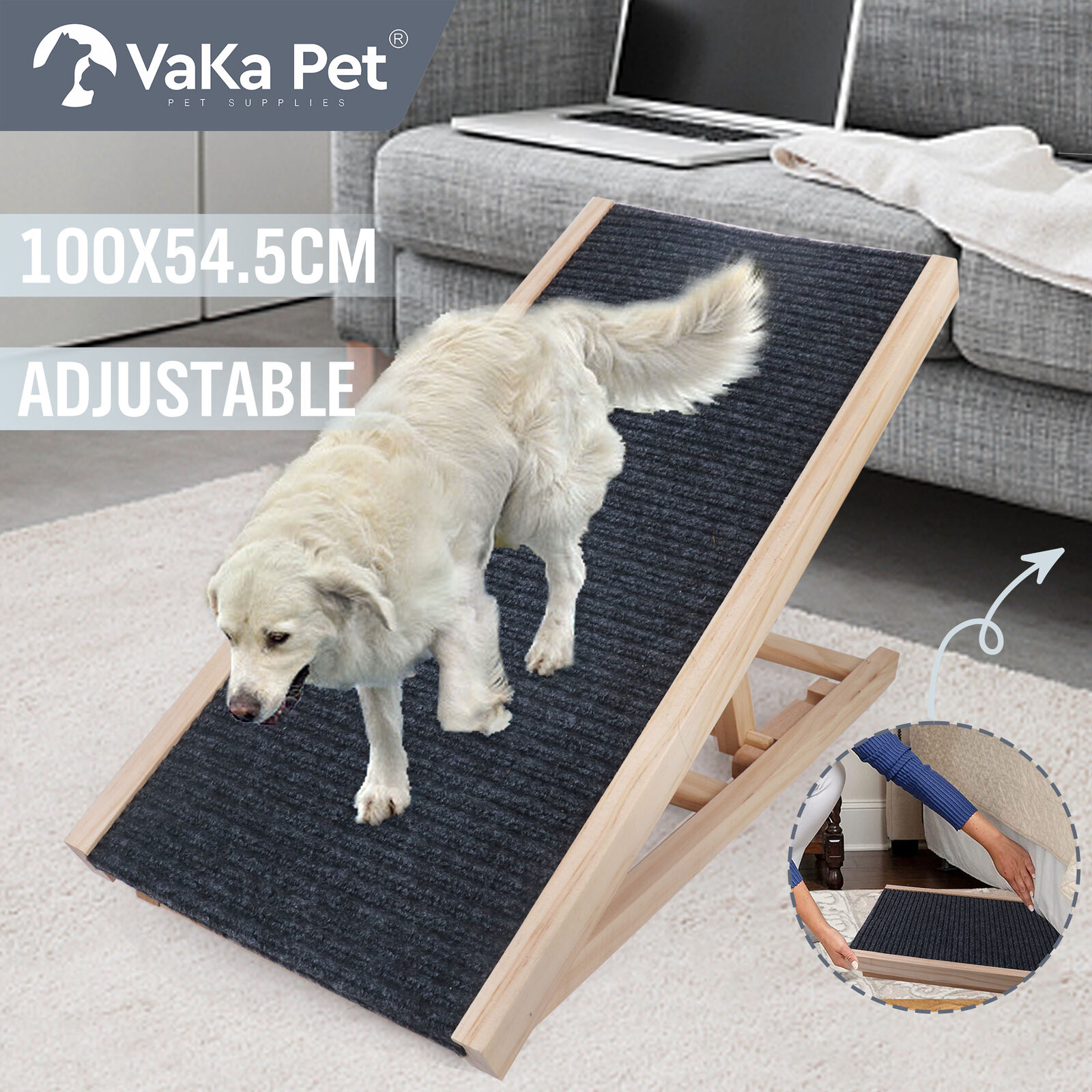 V465-82007-98241-00 VaKa 100cm Foldable Dog Pet Ramp Adjustable Height Dogs Stairs For Bed Sofa 82007 - Image 1