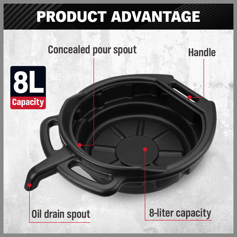 V465-86198-186513-00 SEDY 8L Oil Change Pan Drain Tray Portable Dish Coolant Recovery Pan Black - Image 1