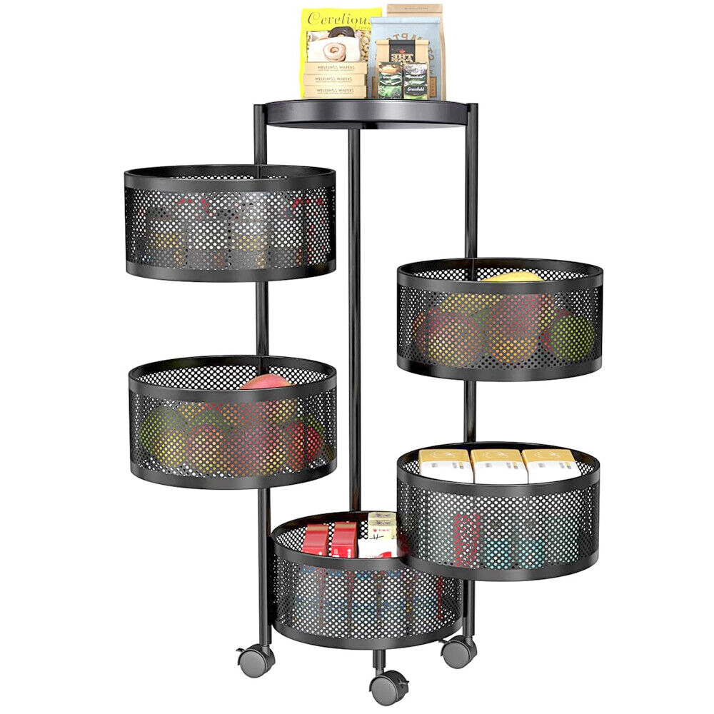 V465-86433-186533-00 5 Tiers Kitchen Trolley Cart Wheels Round Vegetable Storage Holder Fruit Holder - Image 1