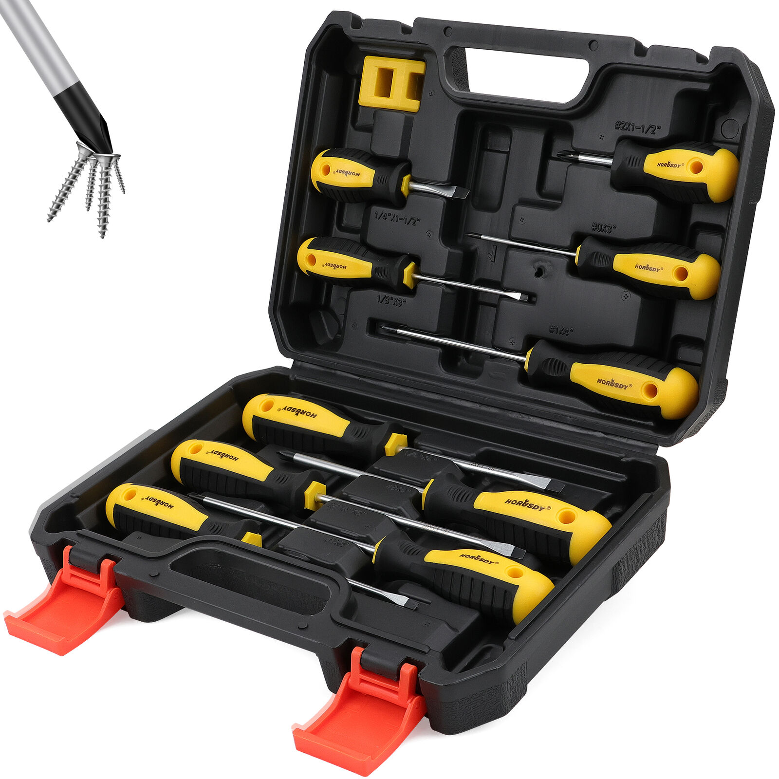 V465-87049-186137-00 11-Pieces Magnetic Screwdriver Set with Case Magnetizer Demagnetizer Flat Head - Image 1