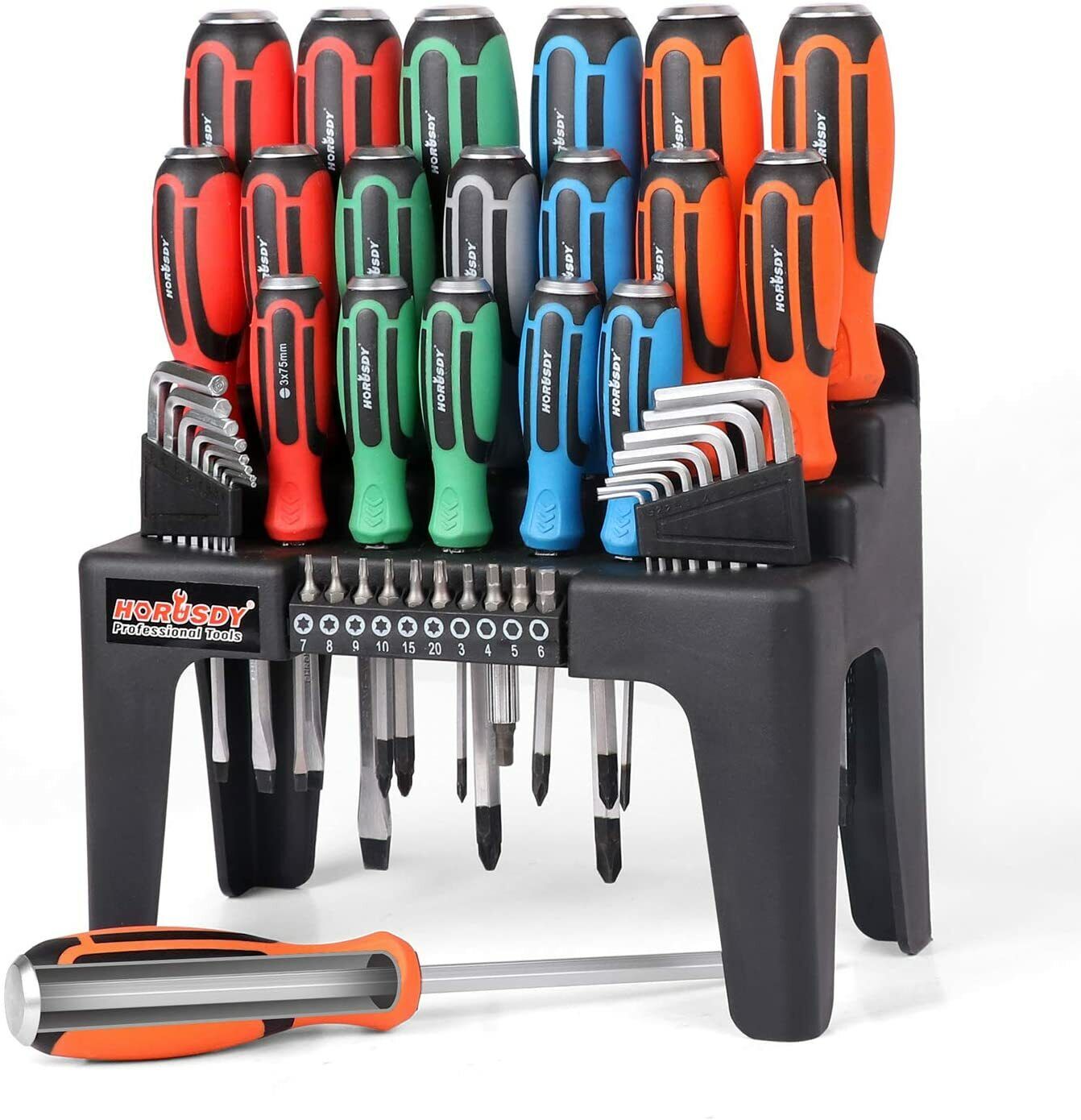 V465-97393-85407-00 44-Piece Impact Screwdriver Set with Magnetic Bits, High Torque Hex Keys and Rack with Color Grip - Image 1