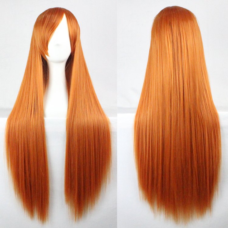 V474-18227-100965-00 New 80cm Straight Sleek Long Full Hair Wigs w Side Bangs Cosplay Costume Womens, Orange - Image 1