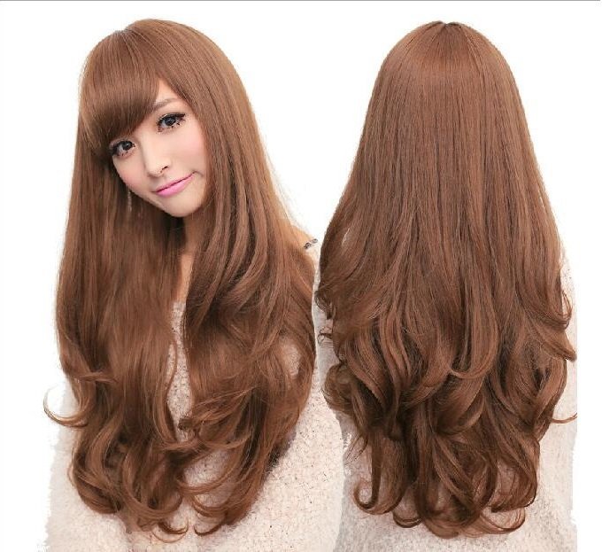 V474-205991-103337-00 Long Wavy Curly Full Hair Wigs w Side Bangs Cosplay Costume Fancy Anime Womens, Flaxen - Image 1