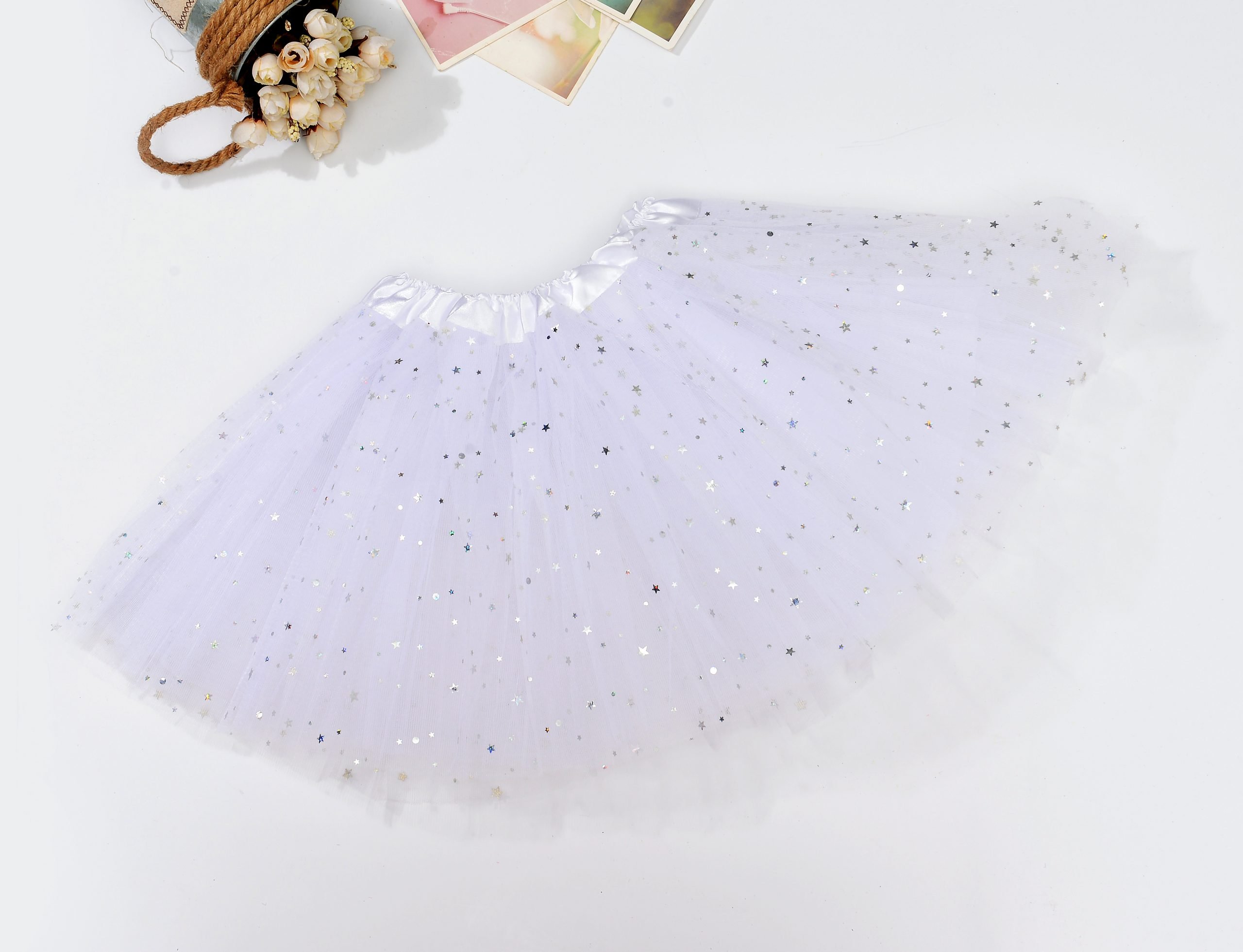 V474-210096-101658-00 Sequin Tulle Tutu Skirt Ballet Kids Princess Dressup Party Baby Girls Dance Wear, White, Kids - Image 1