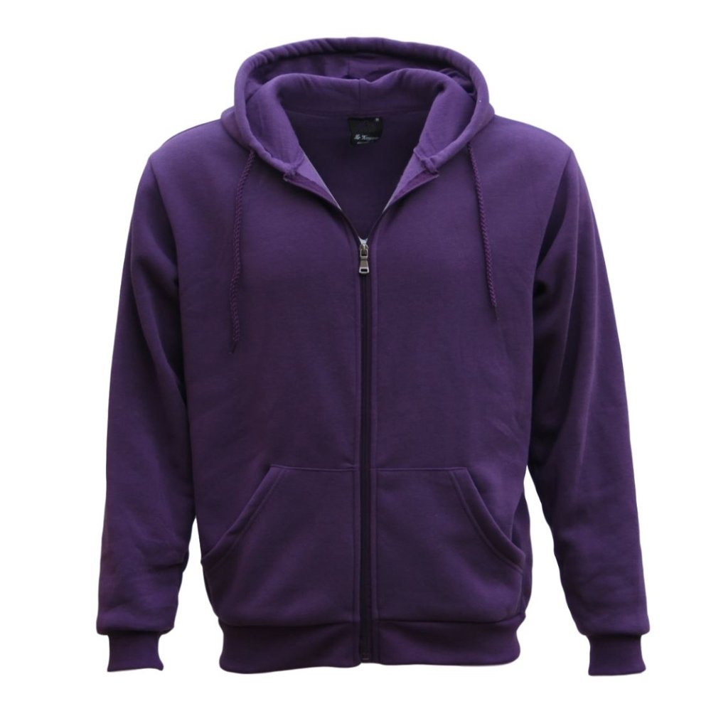 V474-211059-100107-00 Adult Unisex Zip Plain Fleece Hoodie Hooded Jacket Mens Sweatshirt Jumper XS-8XL, Purple, L - Image 1