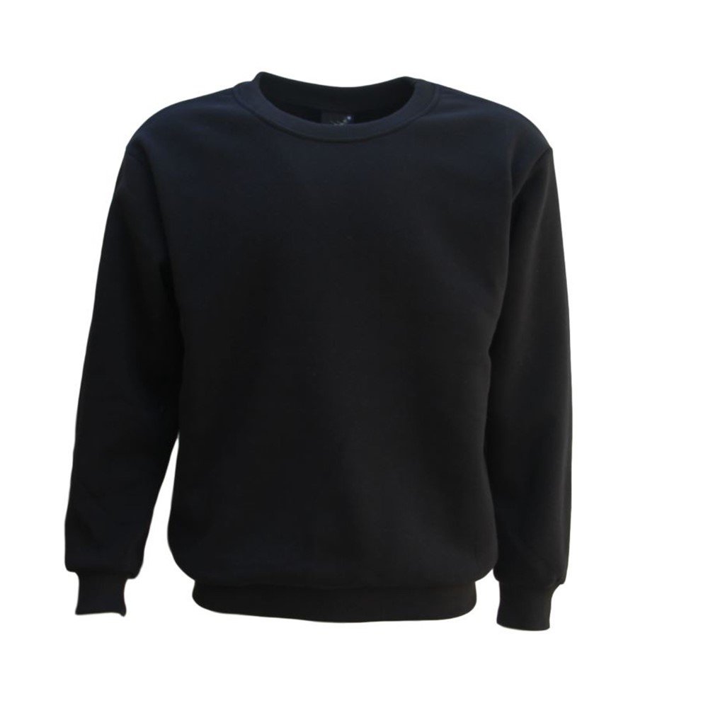 V474-211535-102563-00 New Adult Unisex Plain Pullover Fleece Jumper Mens Long Sleeve Crew Neck Sweater, Black, XL - Image 1