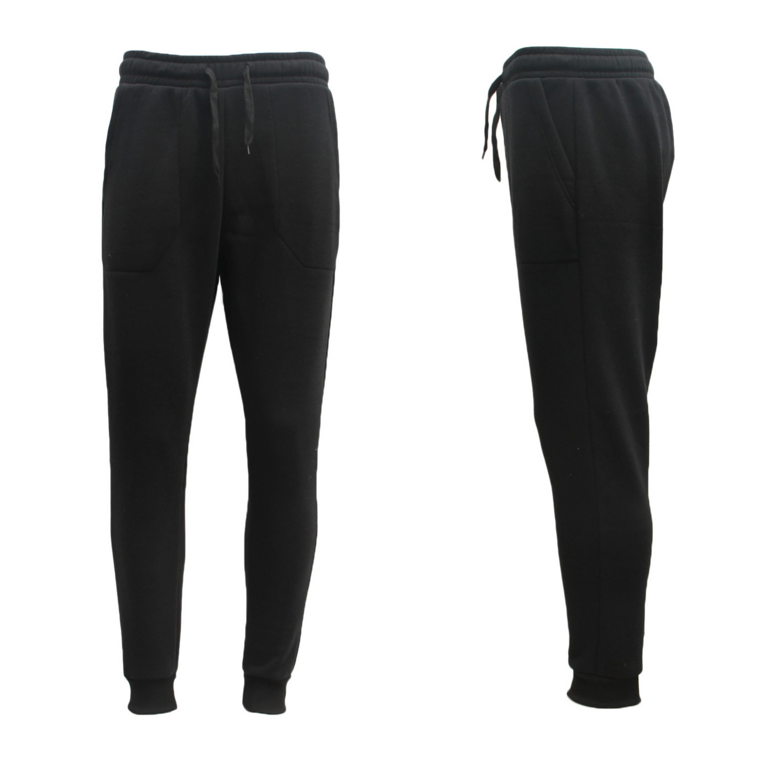 V474-218575-103941-00 Mens Unisex Fleece Lined Sweat Track Pants Suit Casual Trackies Slim Cuff XS-6XL, Black, L - Image 1