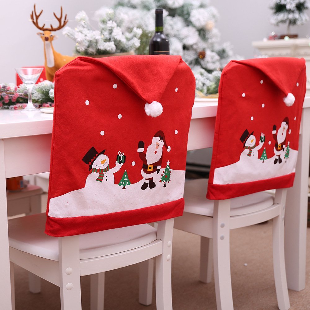 V474-230951-103627-00 6-10x Christmas Santa Hat Chair Covers Table Cloth Dinner Home Décor Ornaments, 10PCS Chair Covers - Image 1