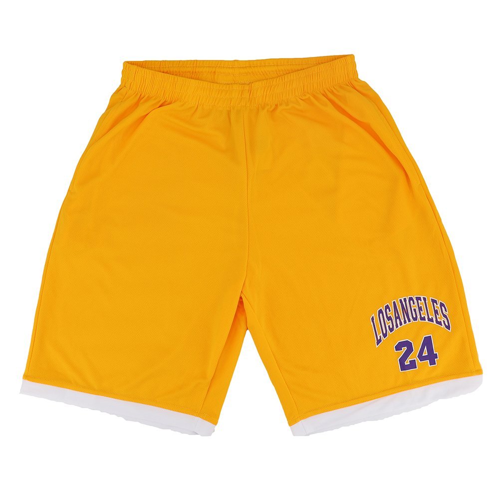 V474-308514-102217-00 Men's Basketball Sports Shorts Gym Jogging Swim Board Boxing Sweat Casual Pants, Yellow - Los Angeles 24, L - Image 1
