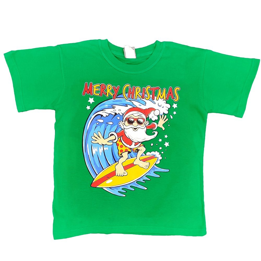 V474-380433-102307-00 New Funny Adult Xmas Christmas T Shirt Tee Mens Womens 100% Cotton Jolly Ugly, Santa Surf (Green), 3XL - Image 1