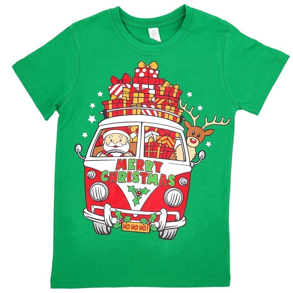V474-385330-102497-00 New Funny Adult Xmas Christmas T Shirt Tee Mens Womens 100% Cotton Jolly Ugly, Santa Drive Kombi (Green), L - Image 1