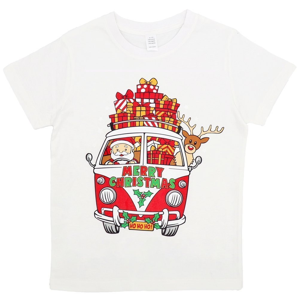 V474-385334-103537-00 New Funny Adult Xmas Christmas T Shirt Tee Mens Womens 100% Cotton Jolly Ugly, Santa Drive Kombi (White), XS - Image 1