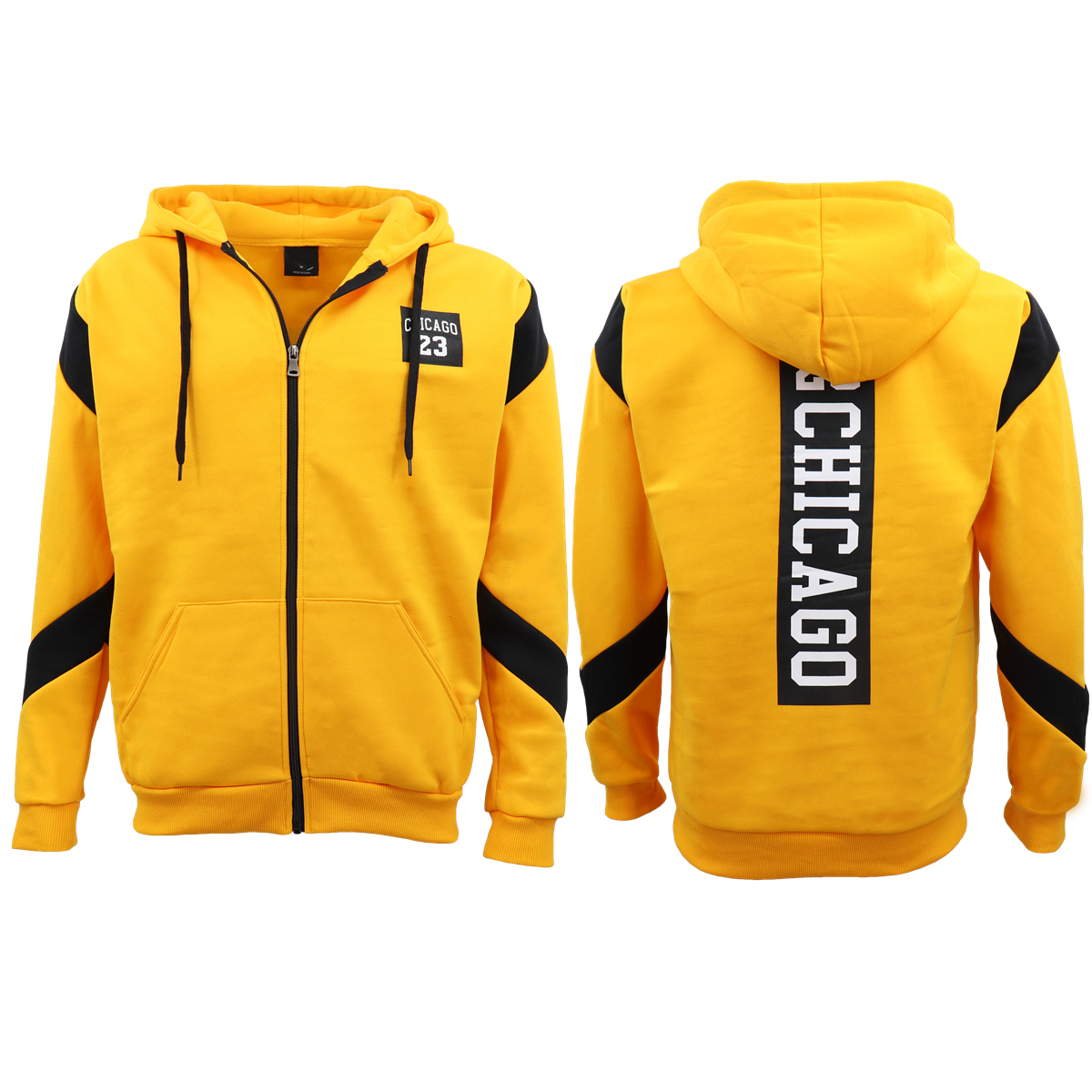 V474-418032-103687-00 Men's Fleece Zip Up Hoodie Shirt Chicago Bulls 23 Michael Jordan Sweat Jacket, Yellow, XS - Image 1